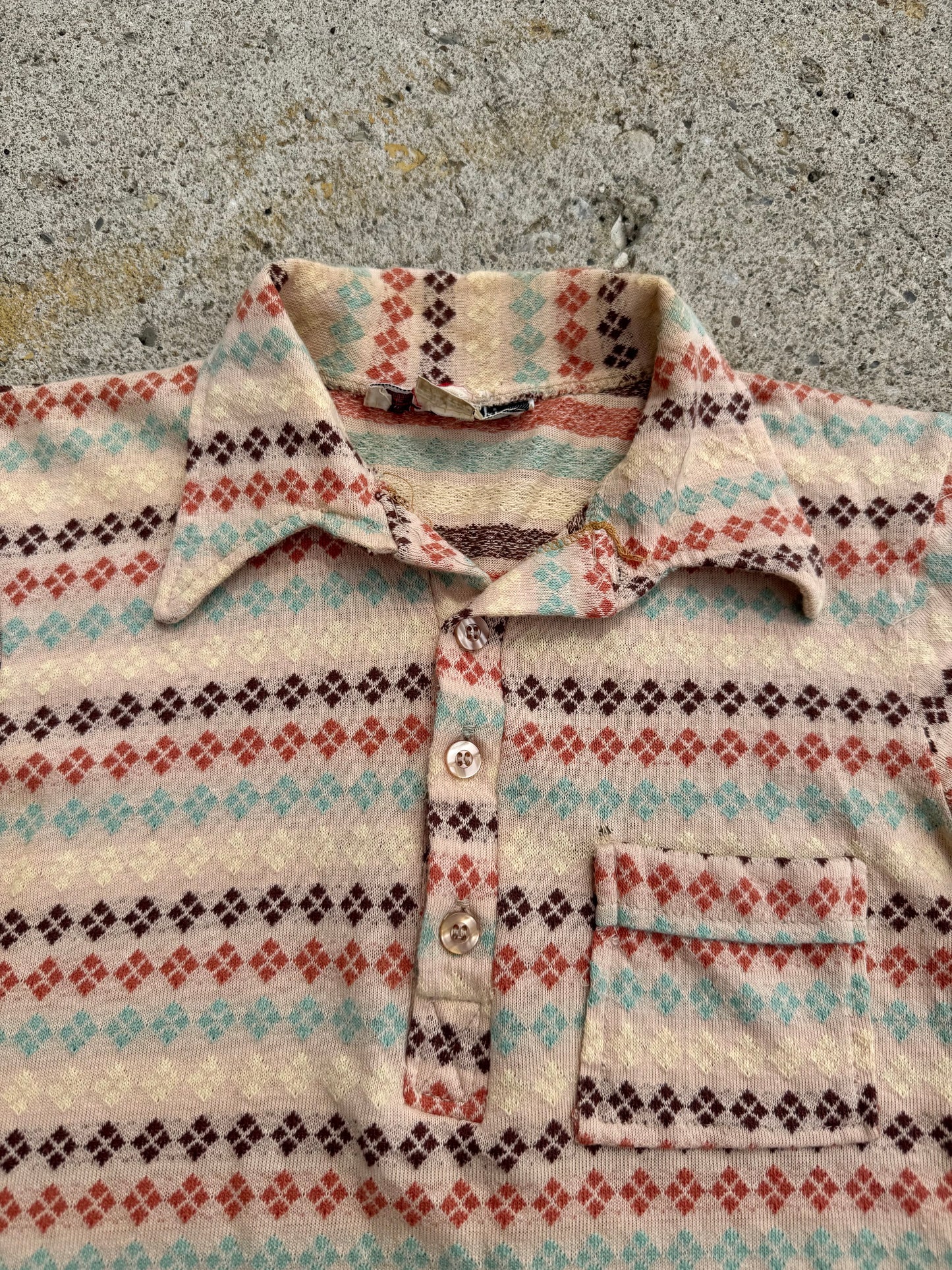 Vintage 1960s Chess King Diamond Pattern Knit Polo Shirt | XS/S