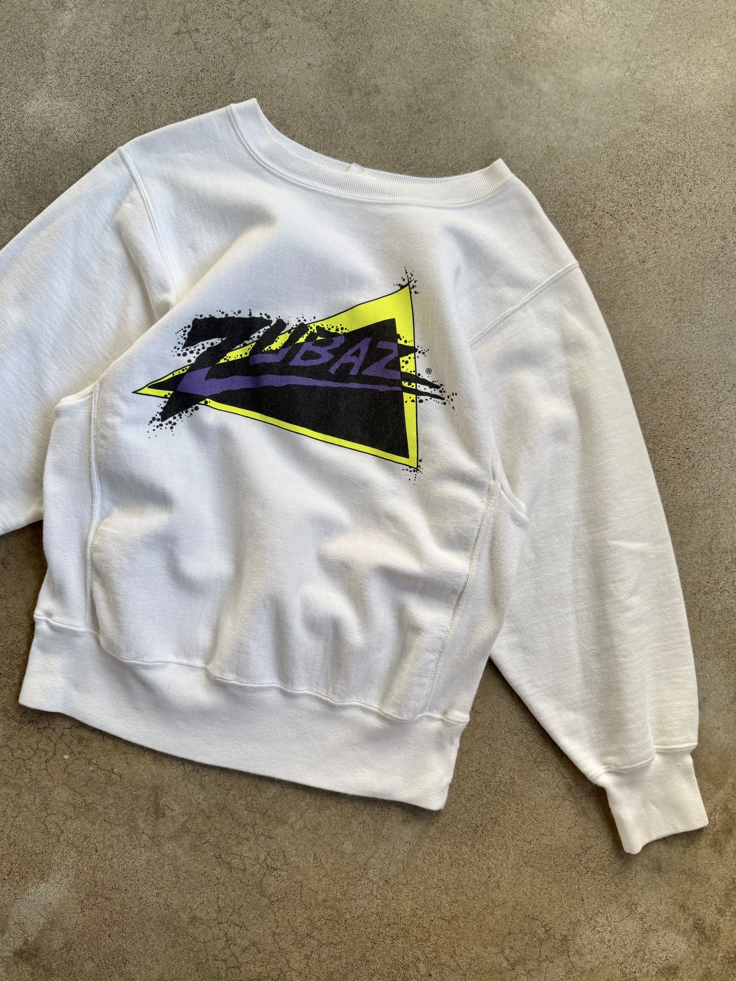 Vintage 1990s Zubaz White Retro Graphic Heavyweight Sweatshirt | Medium