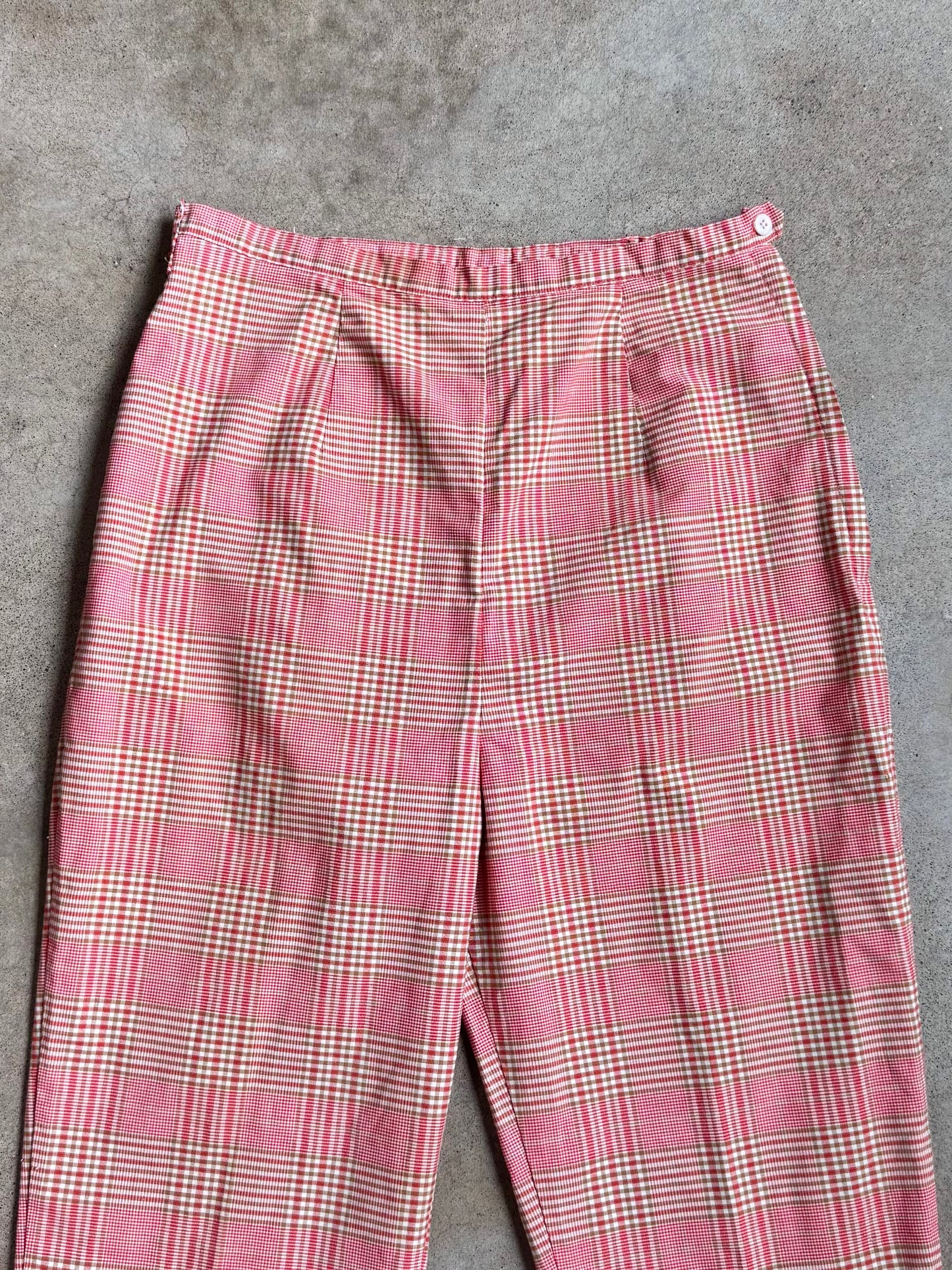 Vintage Red Plaid Cotton Cropped Pants | Waist 28”