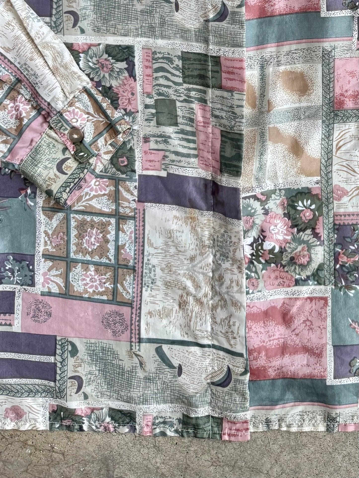 Vintage 1980s Stunt Floral Patchwork Printed Silk Blouse | Medium