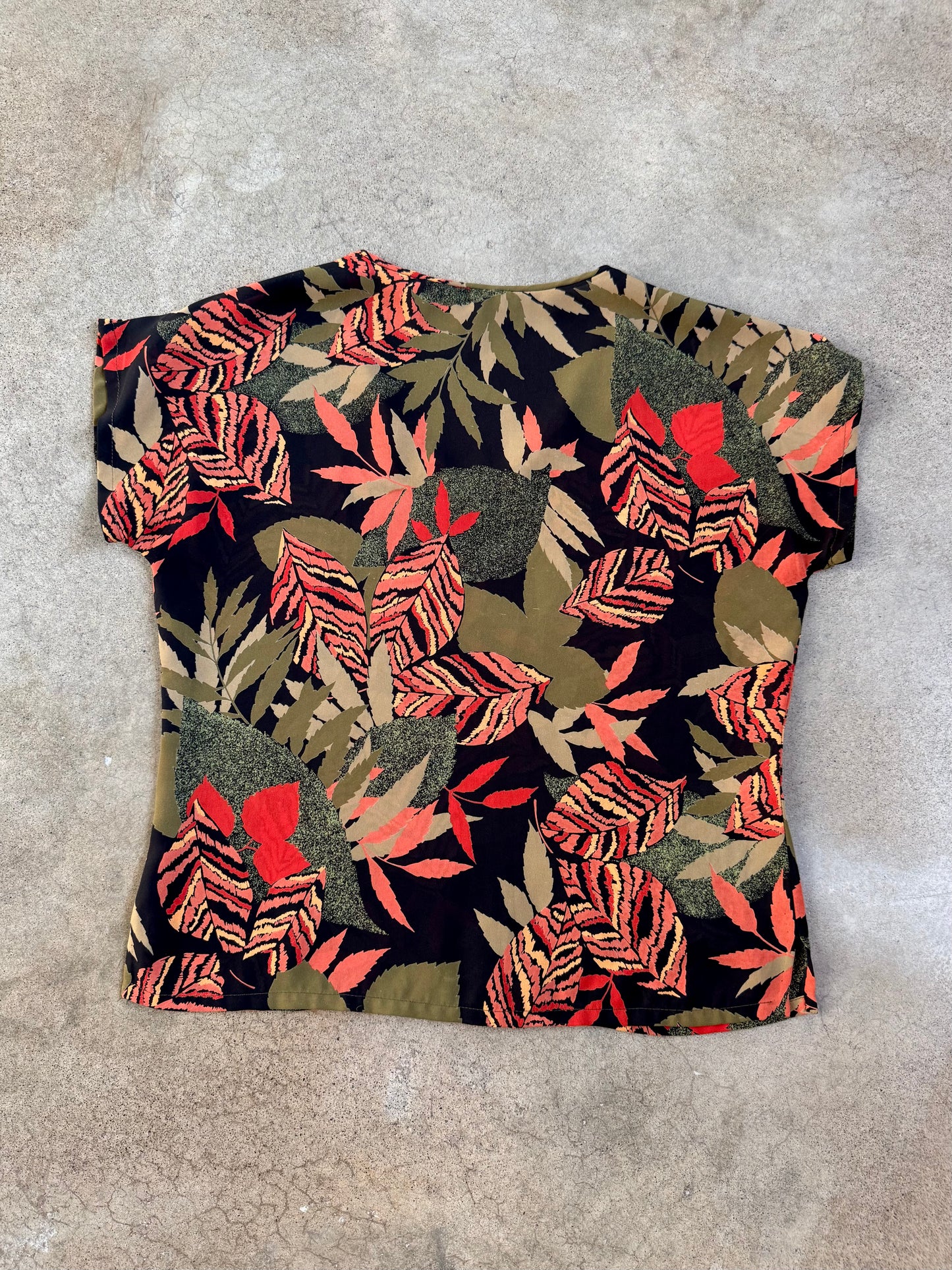 Vintage 1980s Richtone NY Tropical Leaf Print Two-Piece Set | S/M