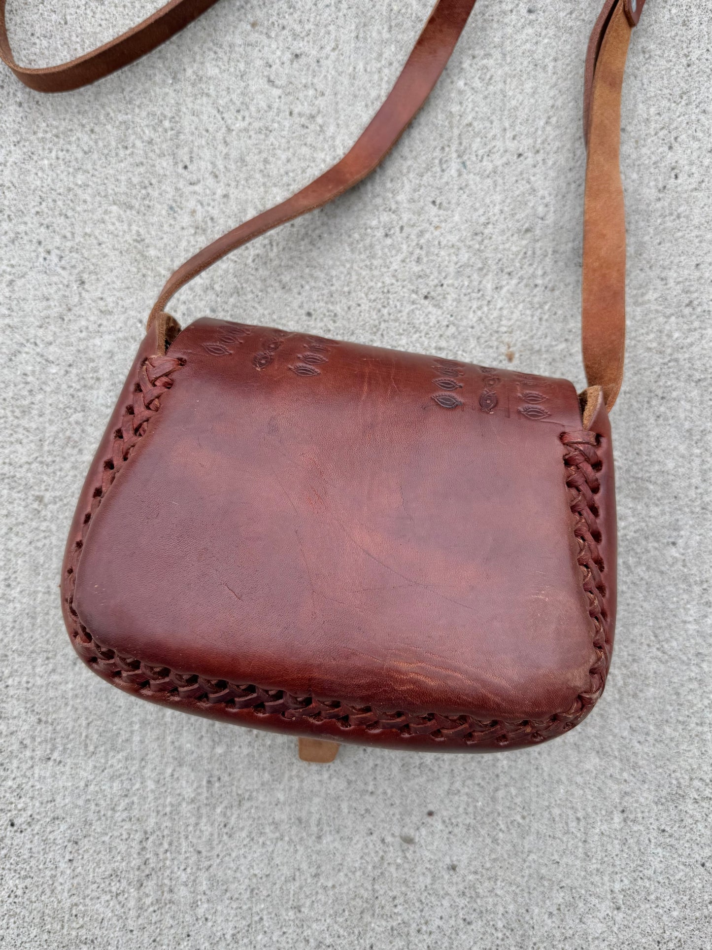 Vintage 1960s Hand-Tooled Brown Leather Purse