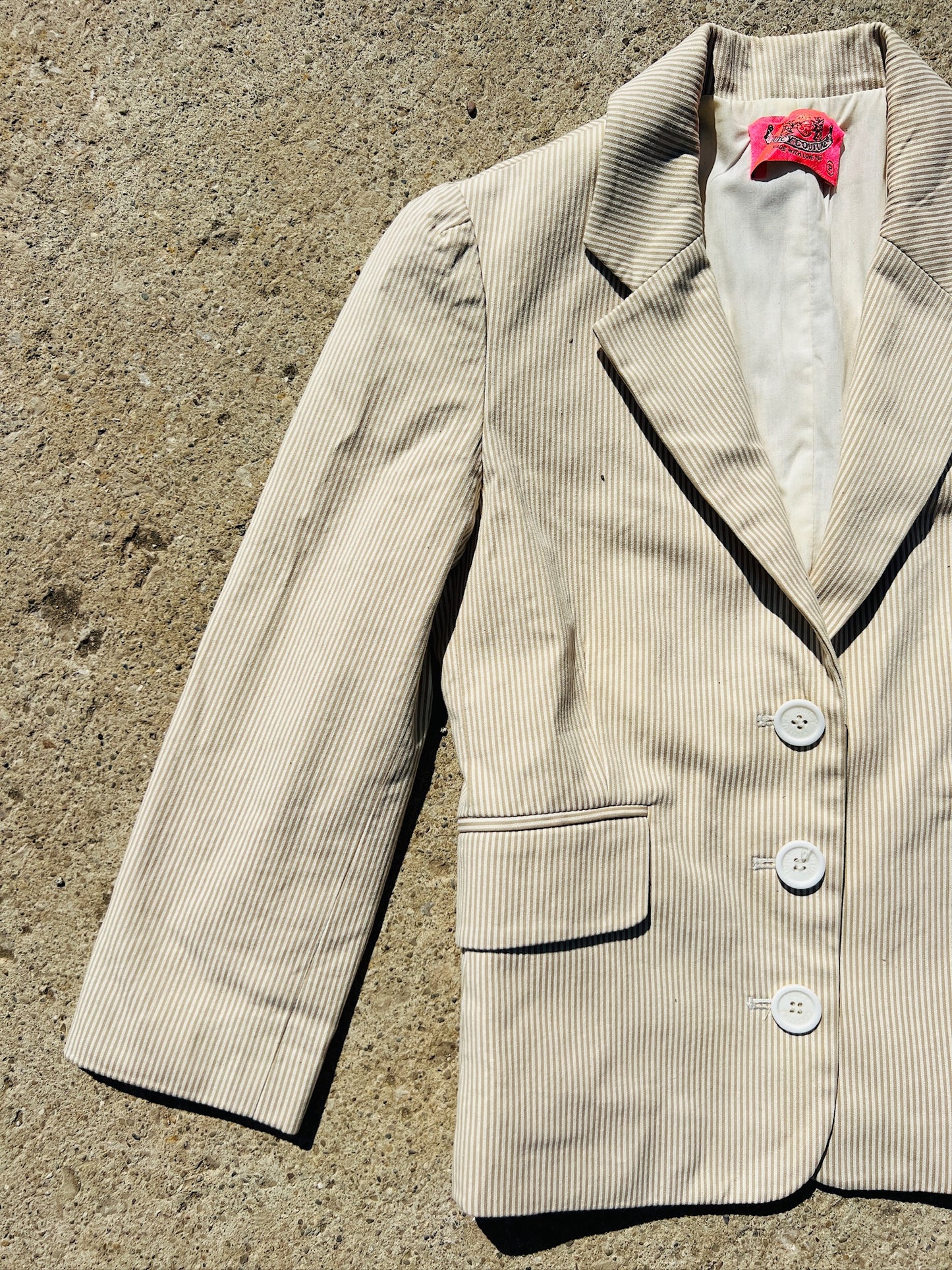 Juicy Couture Cream Pinstripe Cotton Blazer | XS