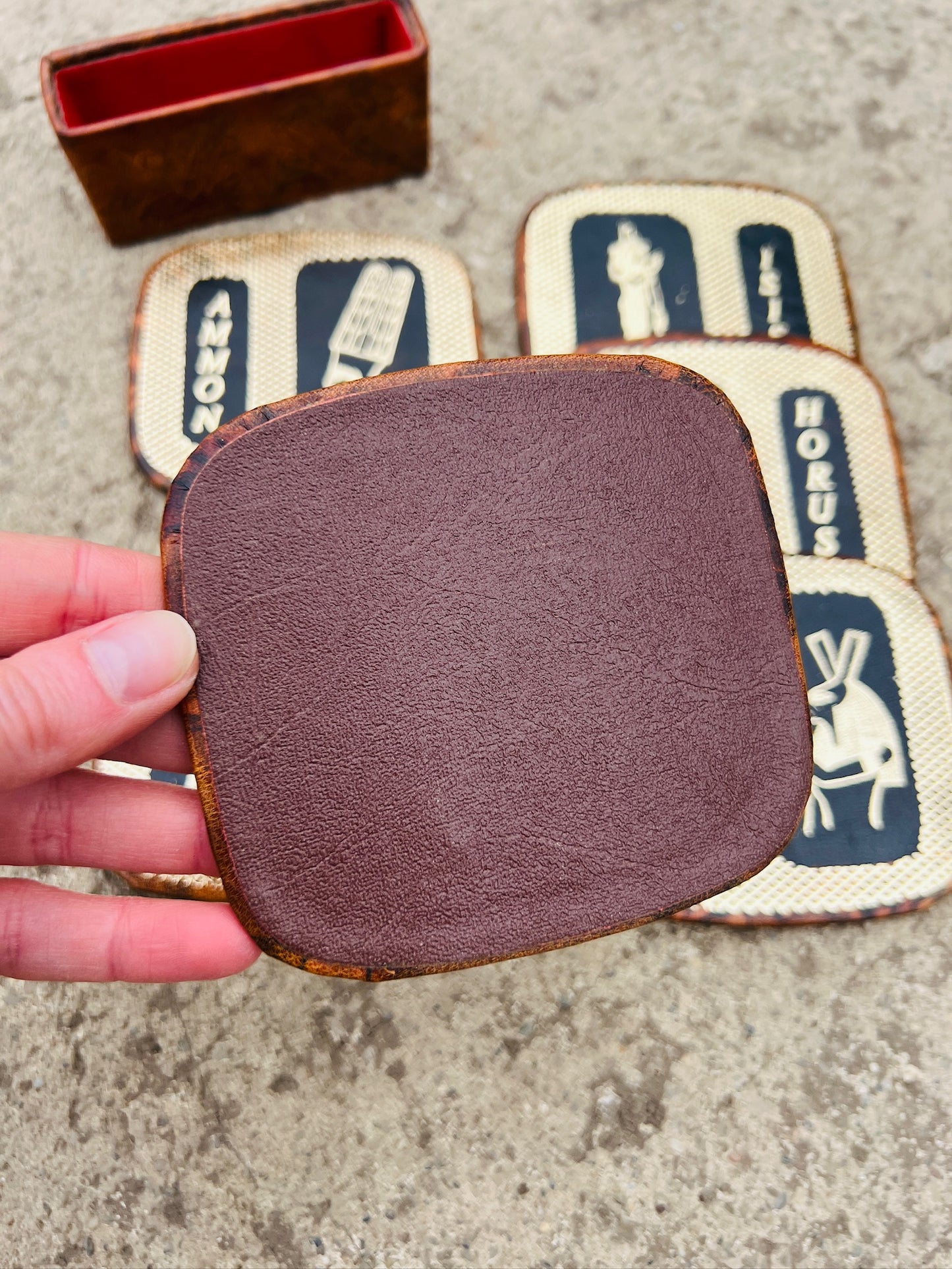 Vintage 1980s Egyptian God Leather Coaster Set