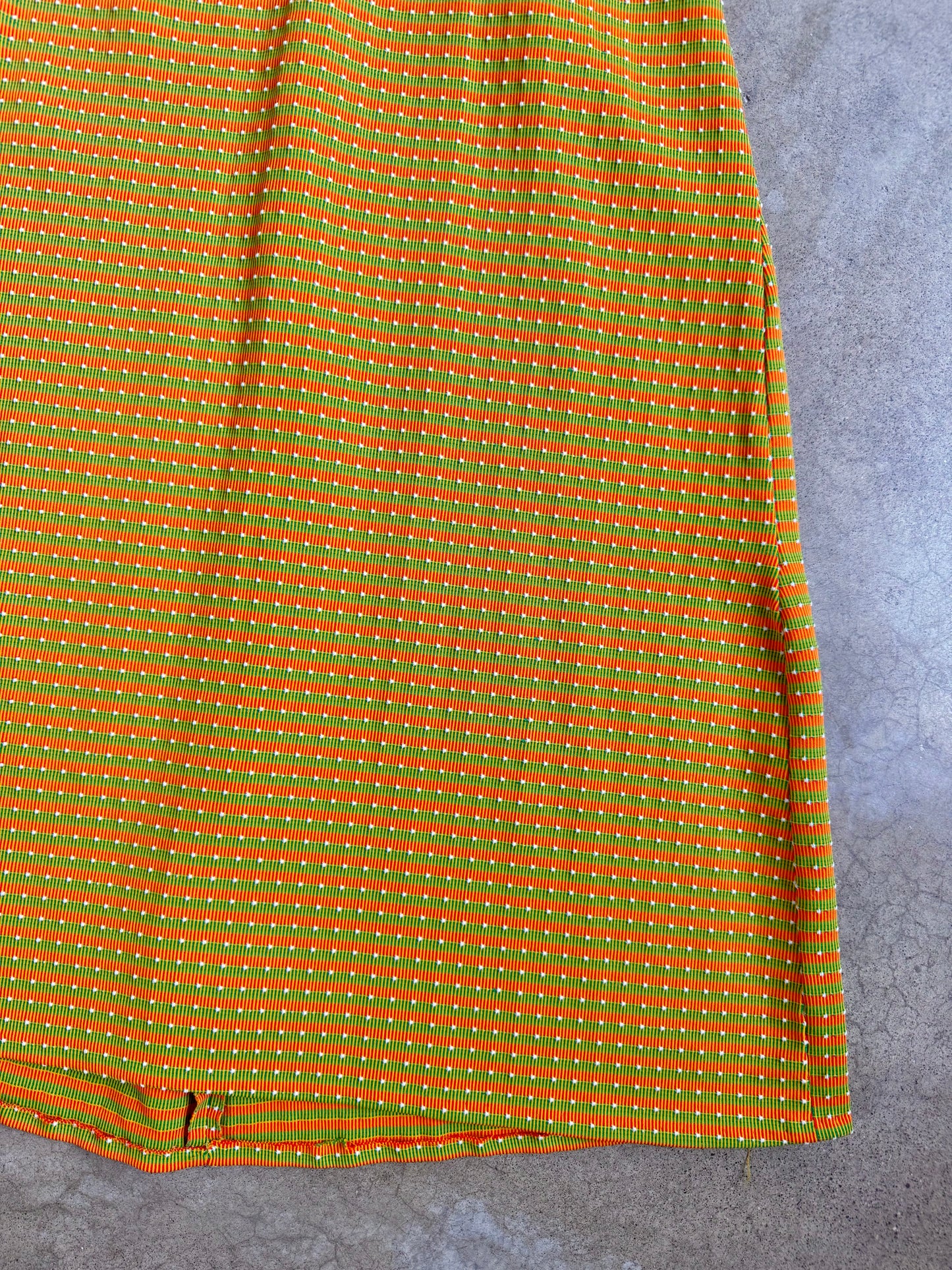 Vintage 1960s Handmade Orange & Green Striped Collared Midi Dress | Small