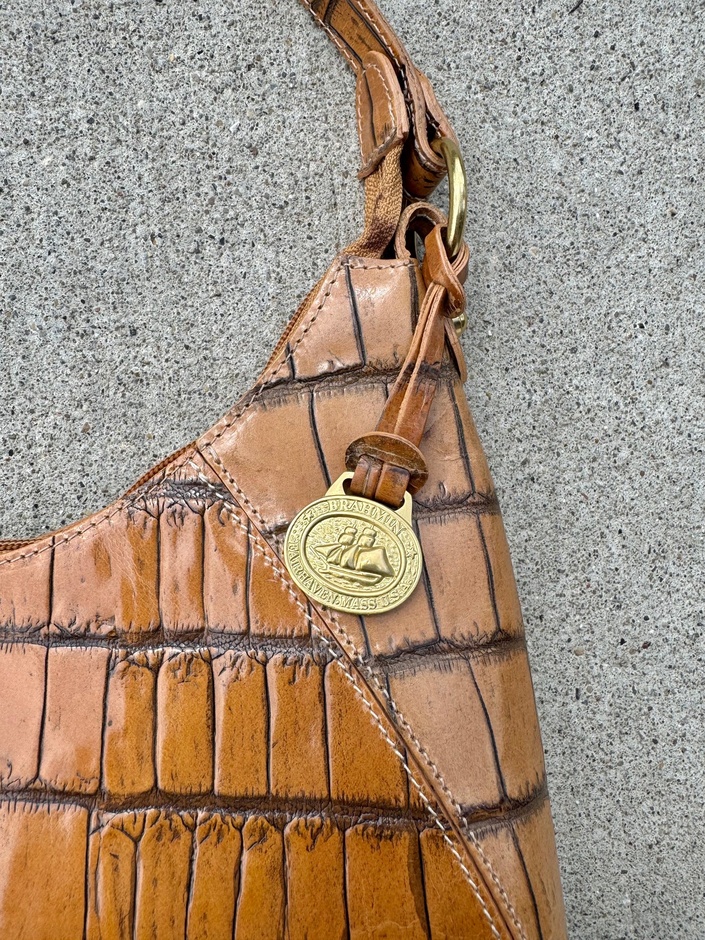 Vintage Brahmin Croc Embossed Leather Shoulder Bag