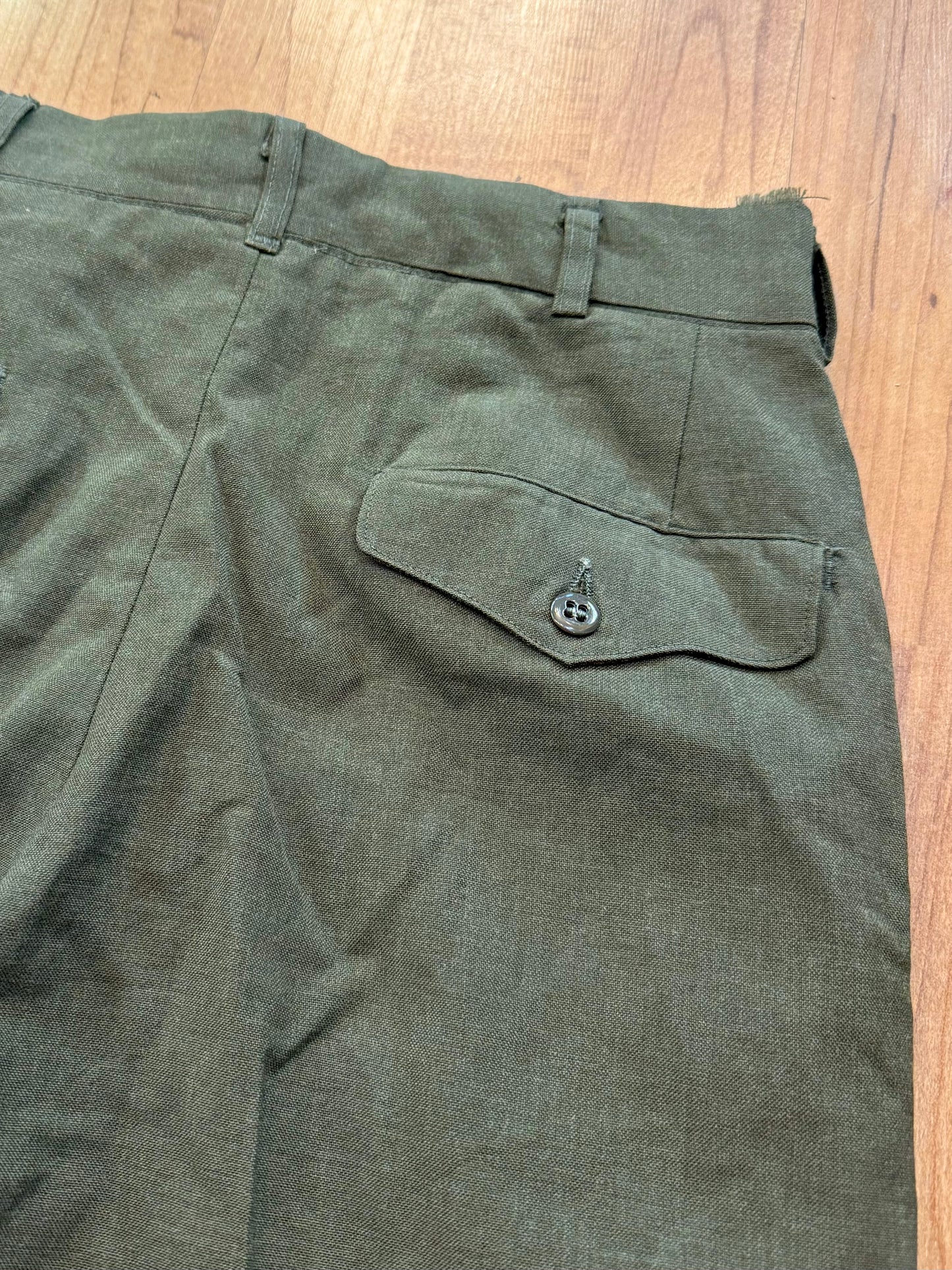 Vintage Military Green Wool-Blend Trousers | Waist 28”