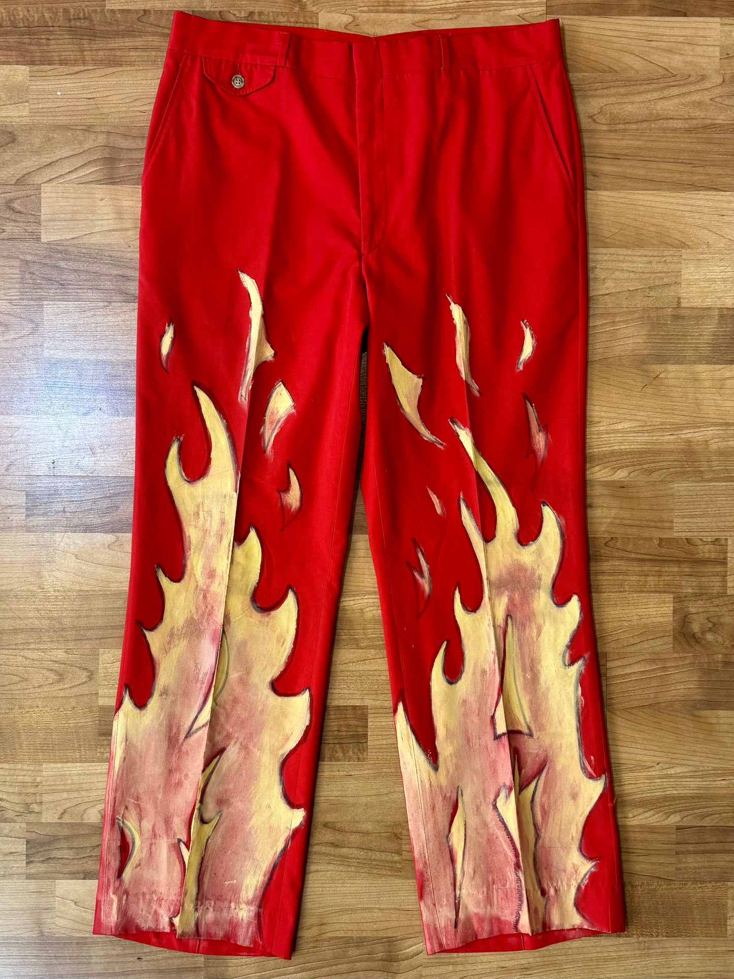 Vintage Hand Painted Flame Pants | Waist 36”