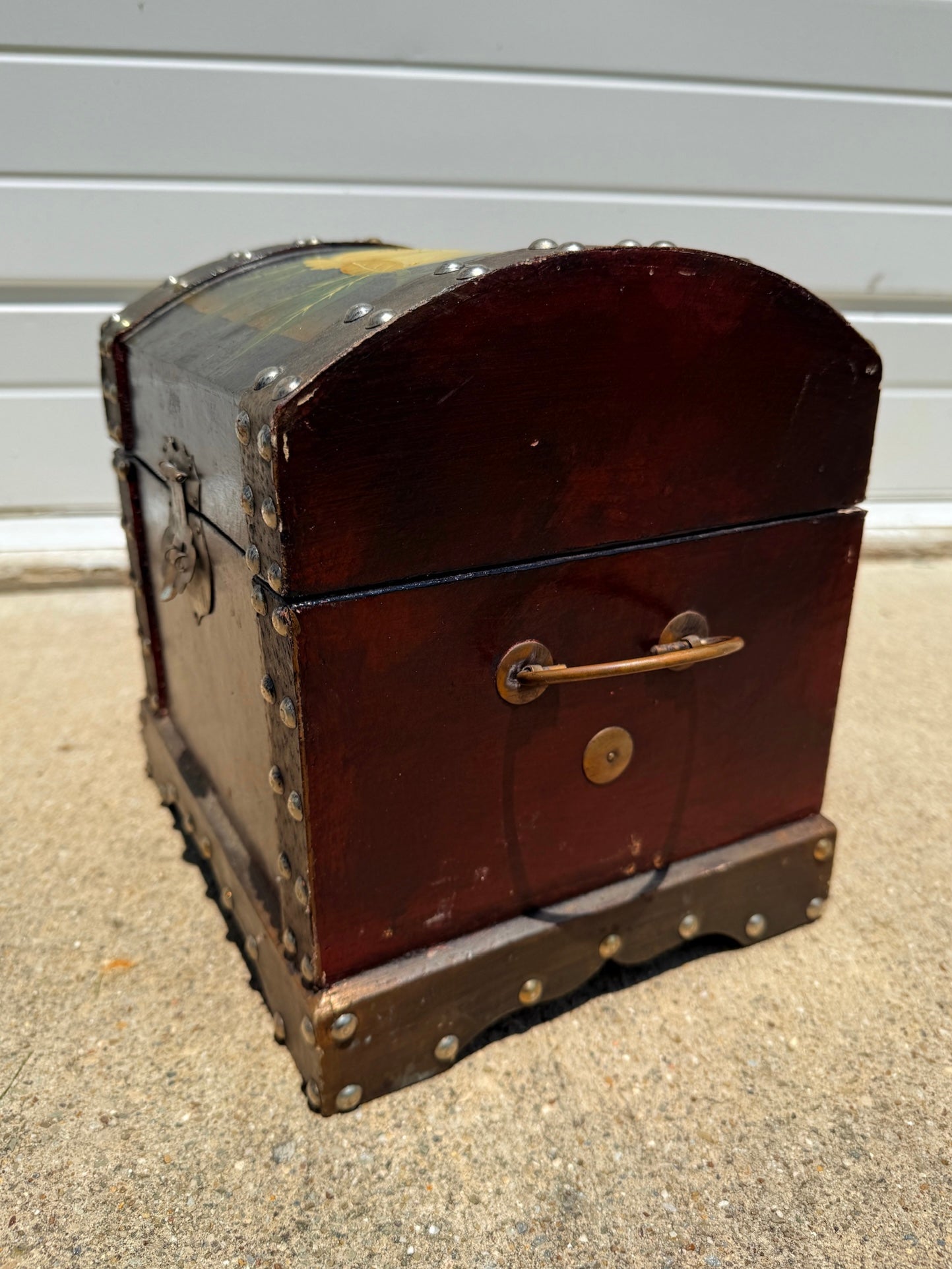 Vintage 1950s Hand-Painted Floral Small Wooden Chest