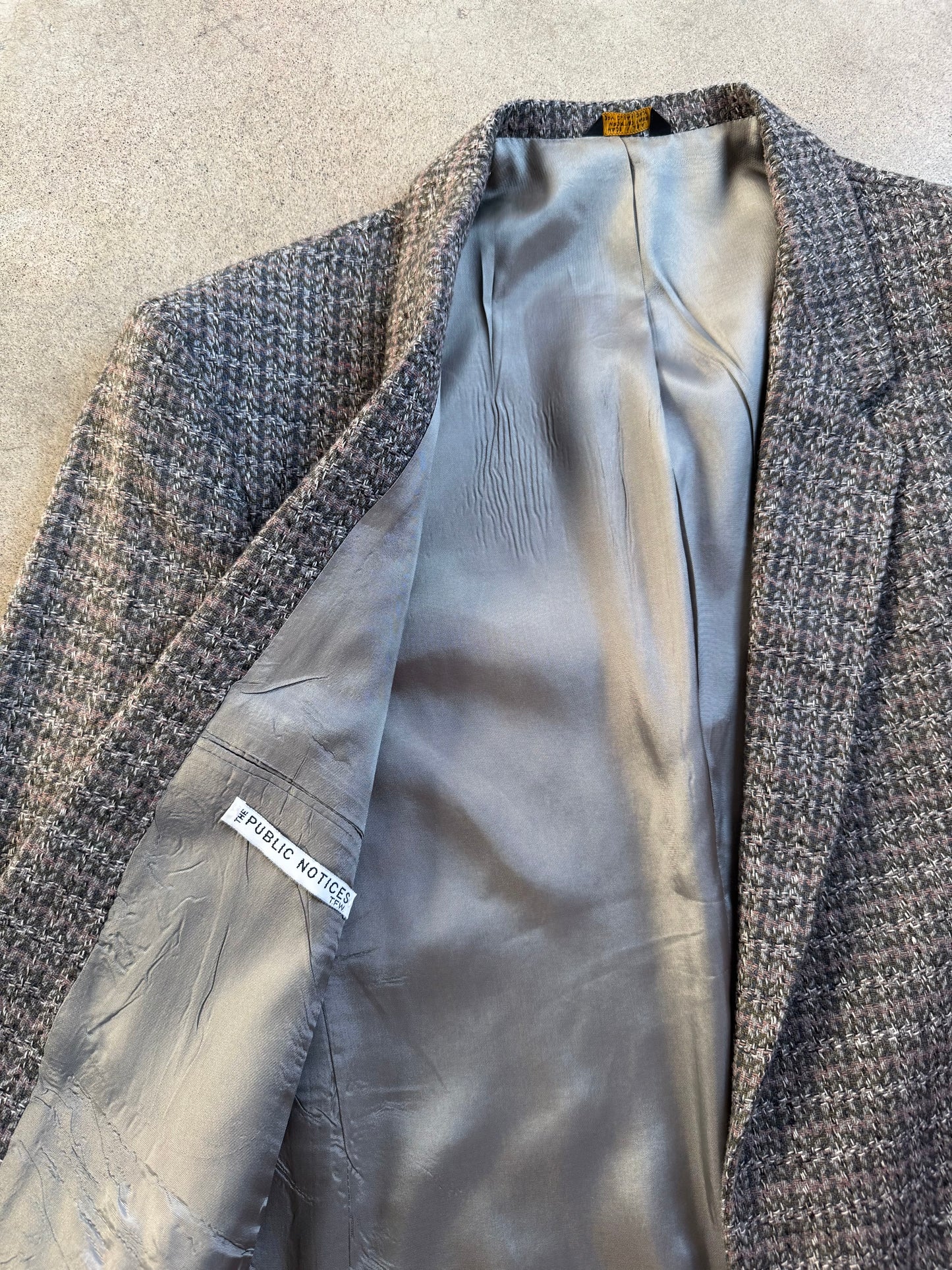 Vintage 1980s Public Notices Grey Wool Tweed Sport Coat | 40