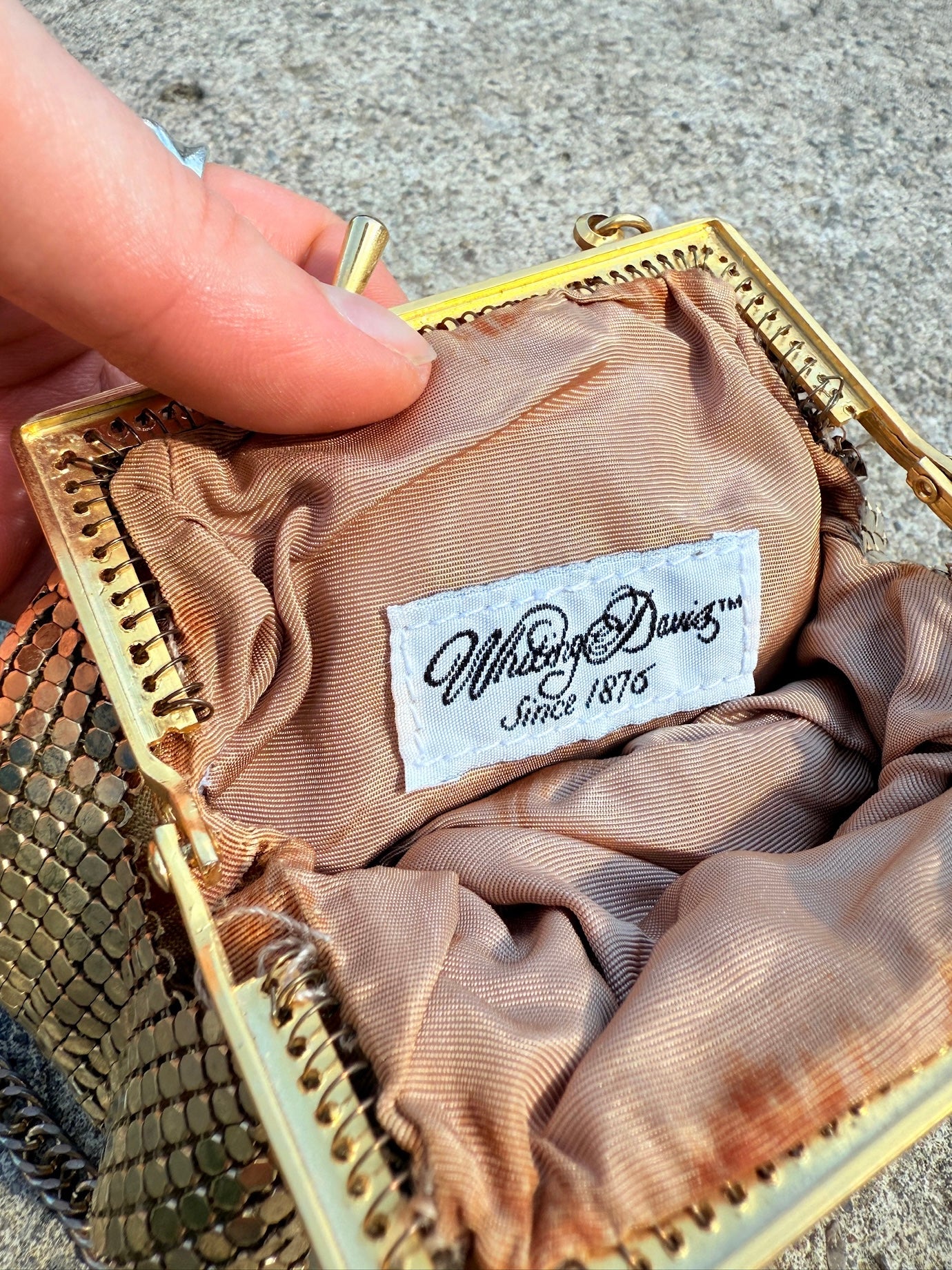 Vintage 1980s Whiting & Davis Gold Chainmail Crossbody Mini Evening Bag