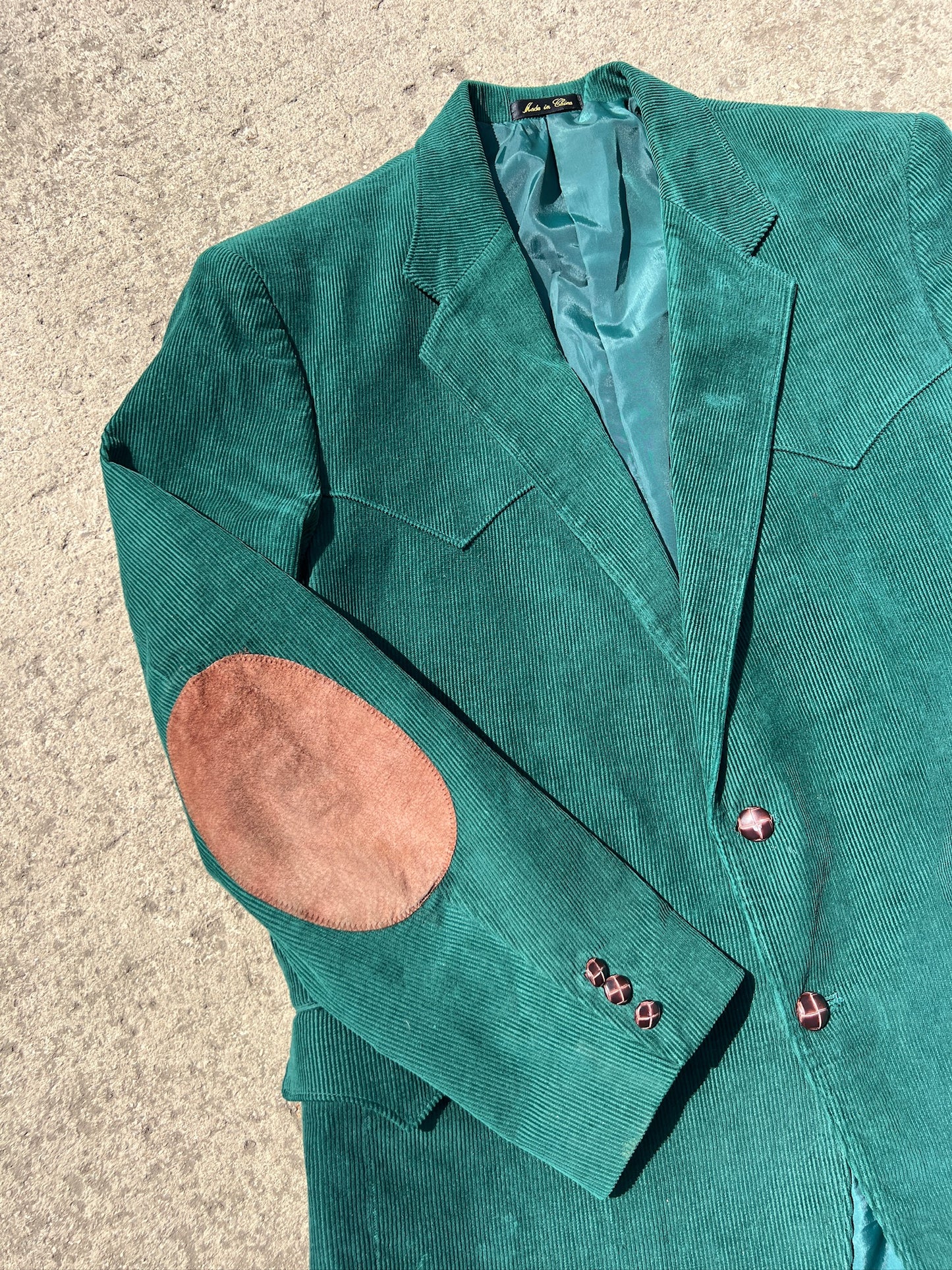 Vintage 1980s Circle S Green Corduroy Suede Elbow Patch Blazer | 44R