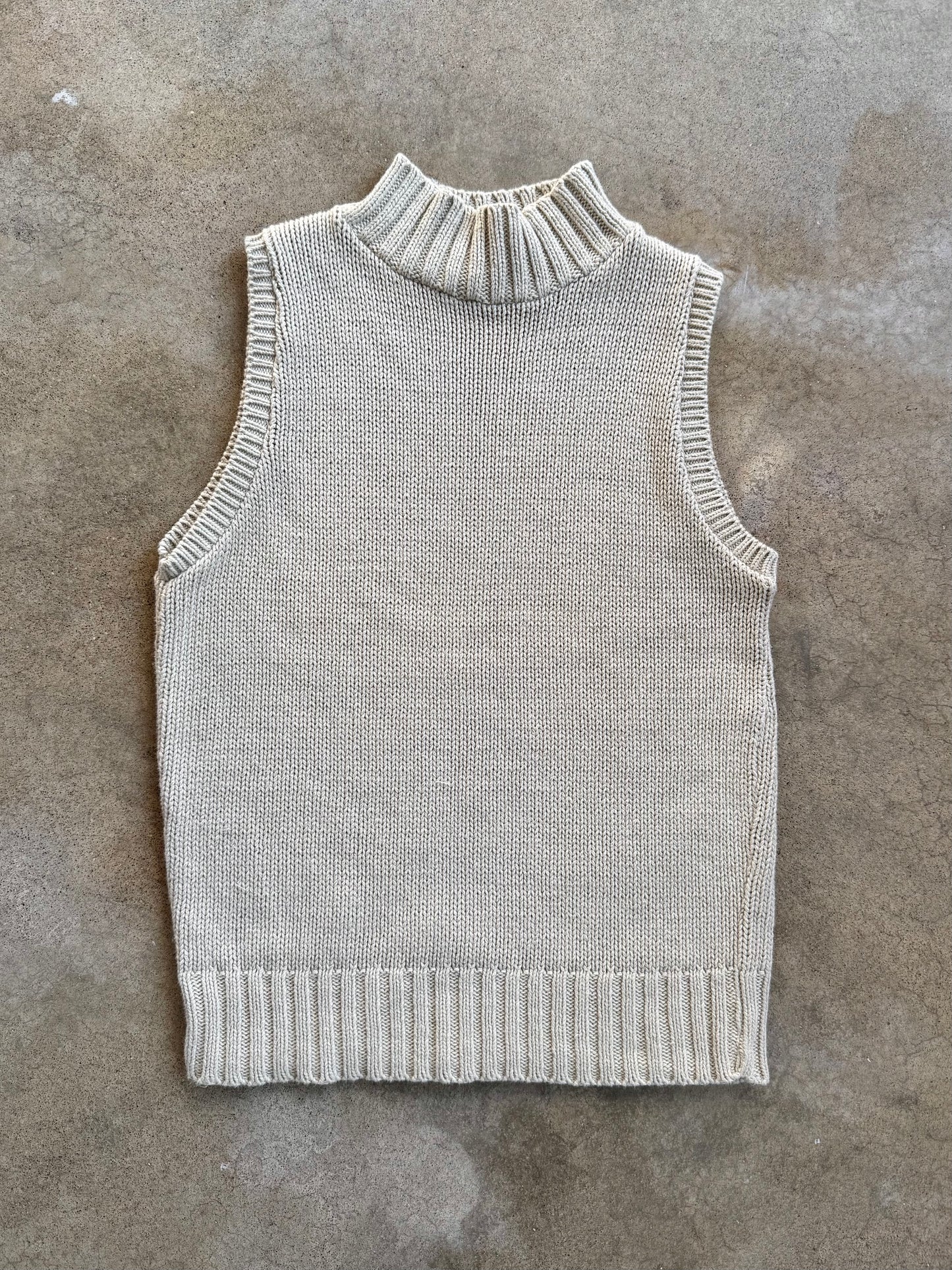 Vintage 1990s United States Sweaters Sleeveless Mock Neck Cotton Knit Top | Medium