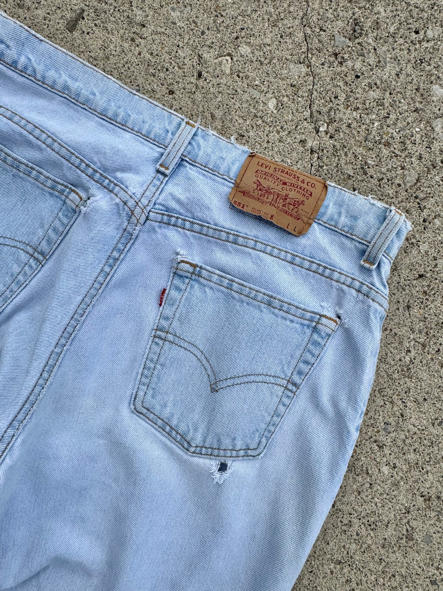 Vintage 1990s Levi’s 551 Distressed Light Wash Jeans | Waist 36”