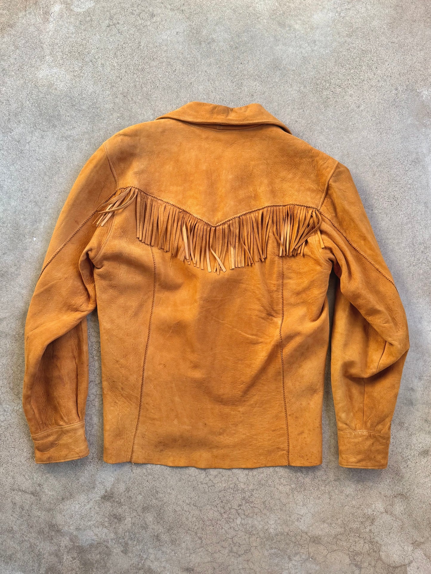 Vintage 1970s Handmade Deerskin Suede Leather Lace-Up Fringe Shirt | M/L