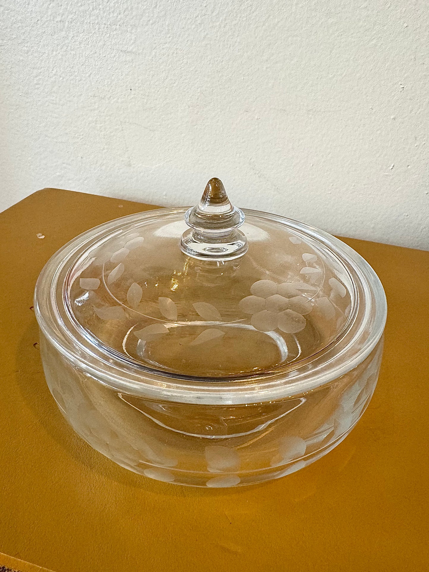 Vintage Floral Etched Glass Dish