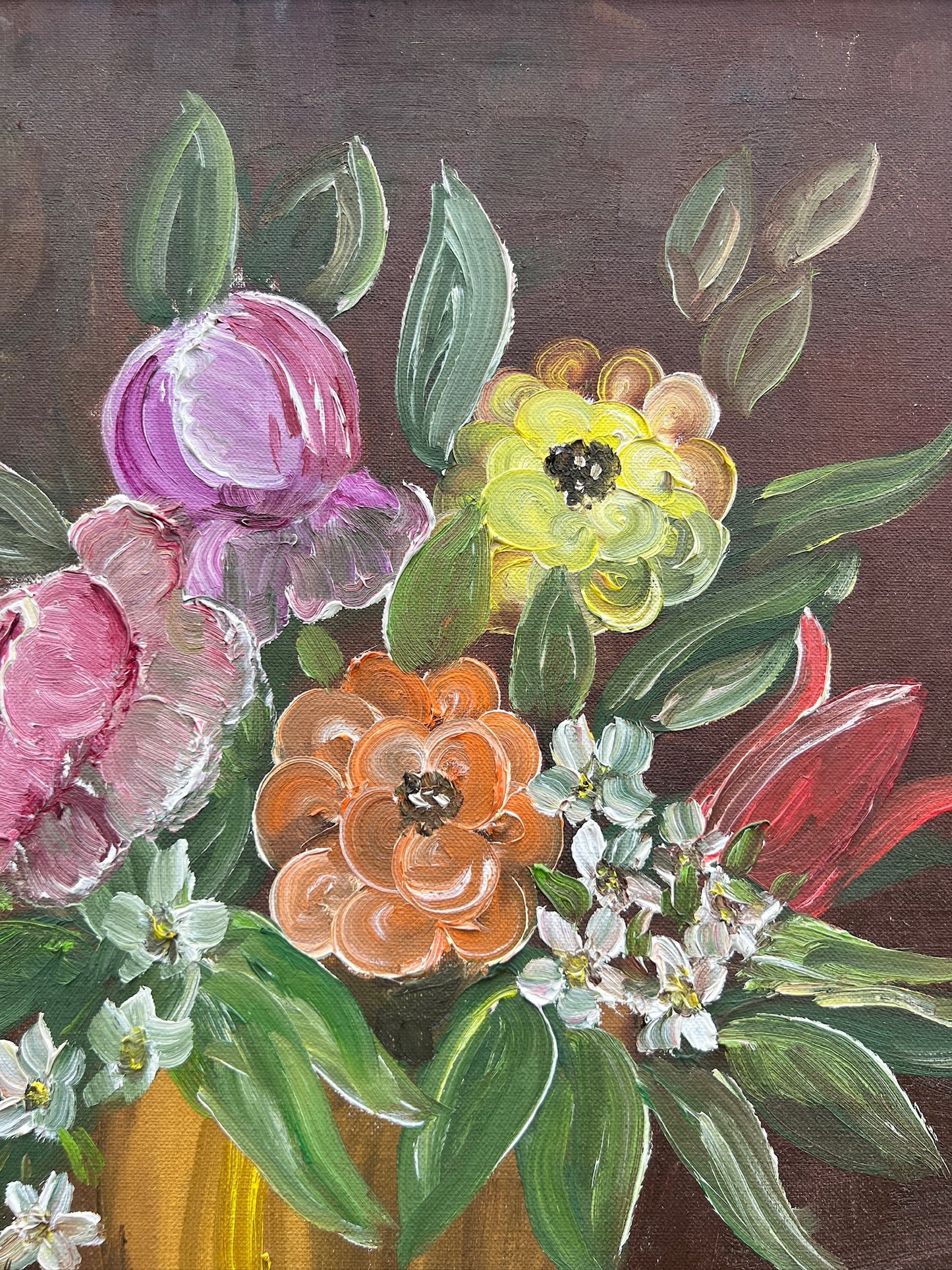 Vintage 1950s Gold Framed Floral Oil Painting |Signed