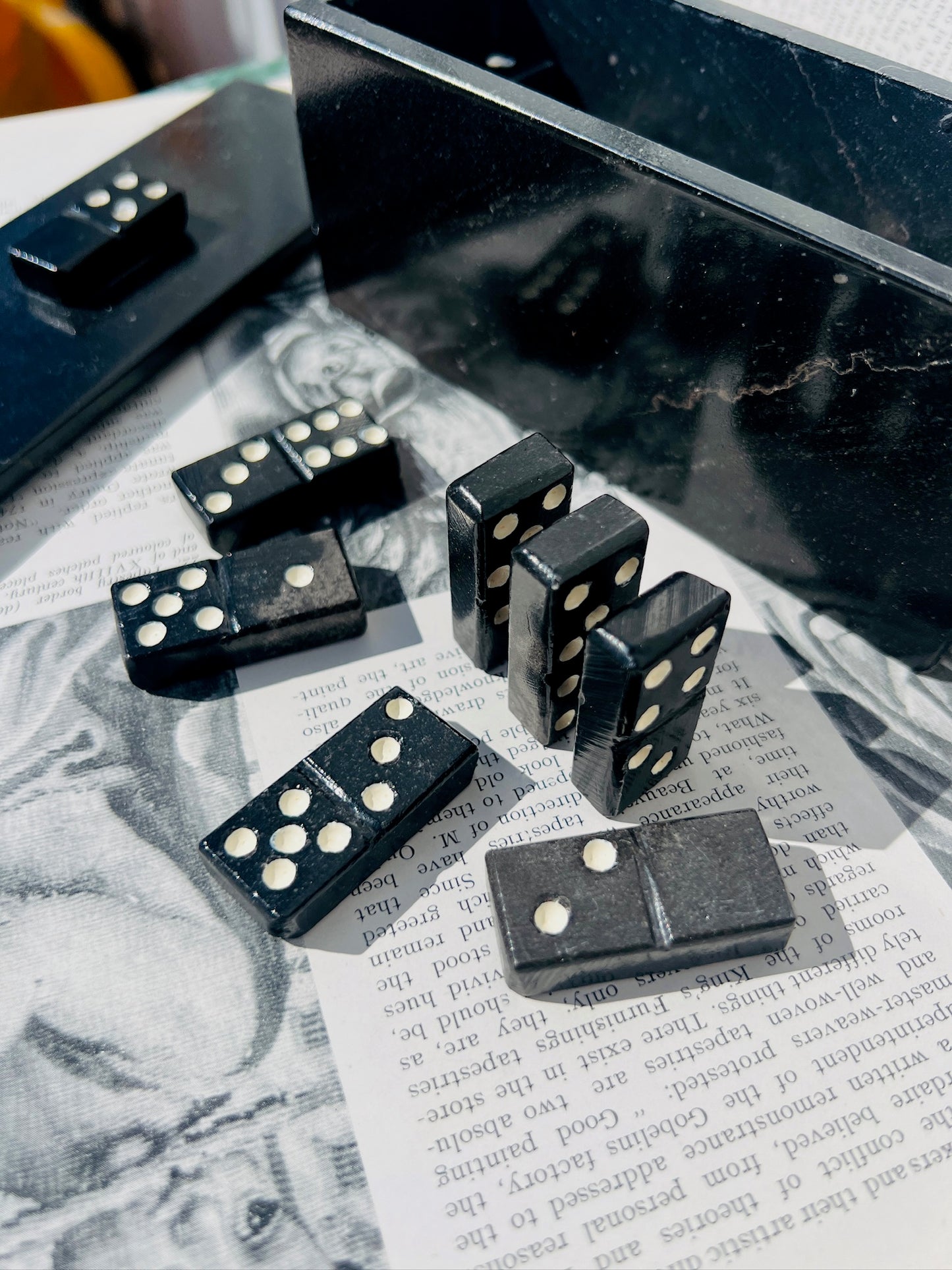 Vintage 1950s Black Onyx Stone Domino Set