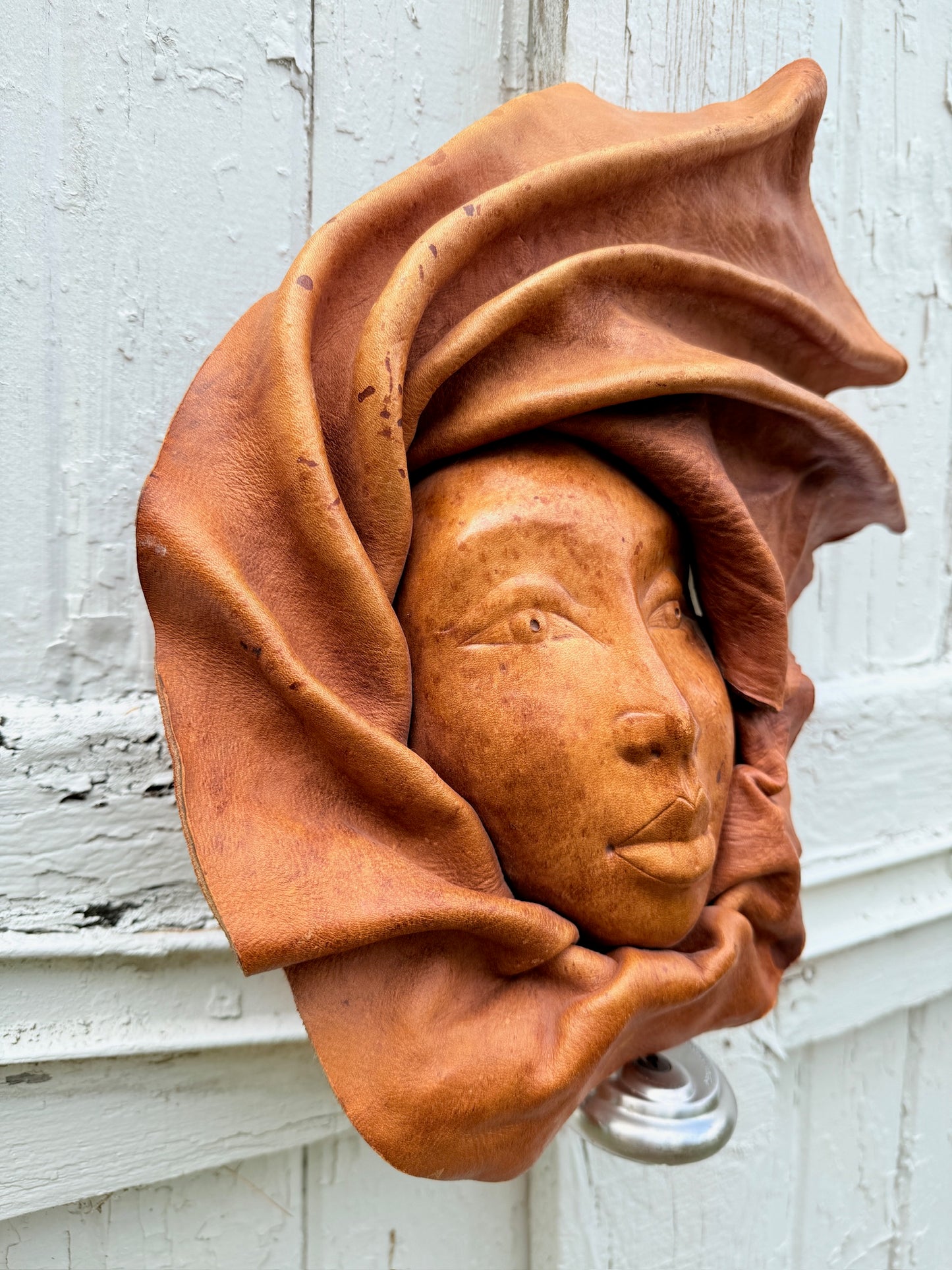 Vintage 1960s Molded Leather Face Mask Wall Hanging