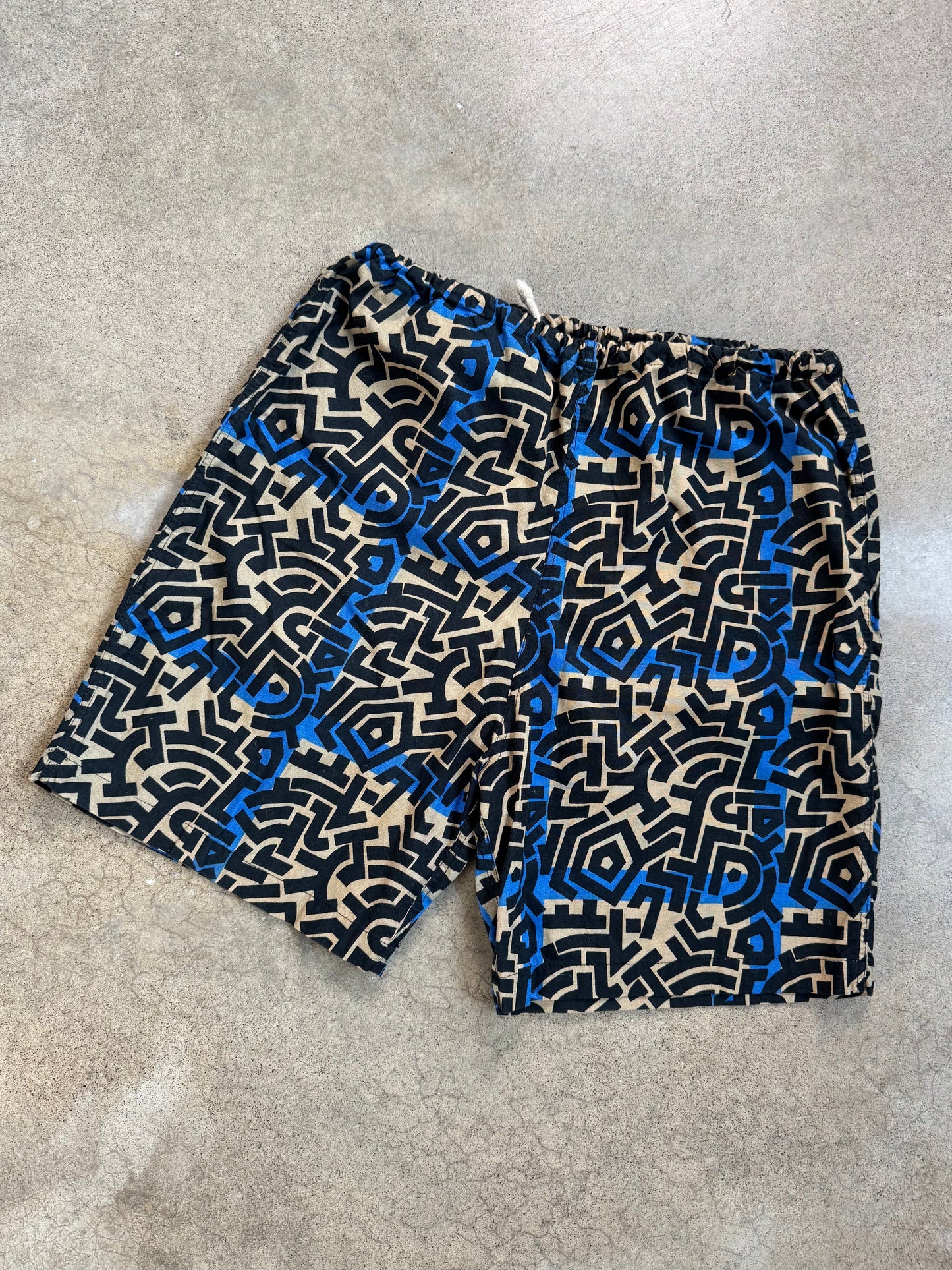 Vintage 1990s Limited Express Blue & Brown Printed Cotton Shorts | Large