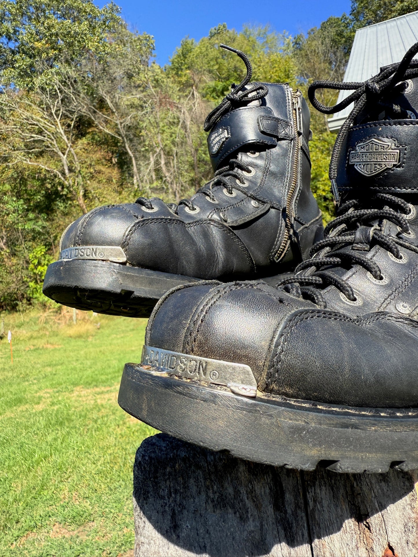 Vintage 1990s Harley Davidson Black Leather Lace-Up Motorcycle Boots | Men’s 10.5