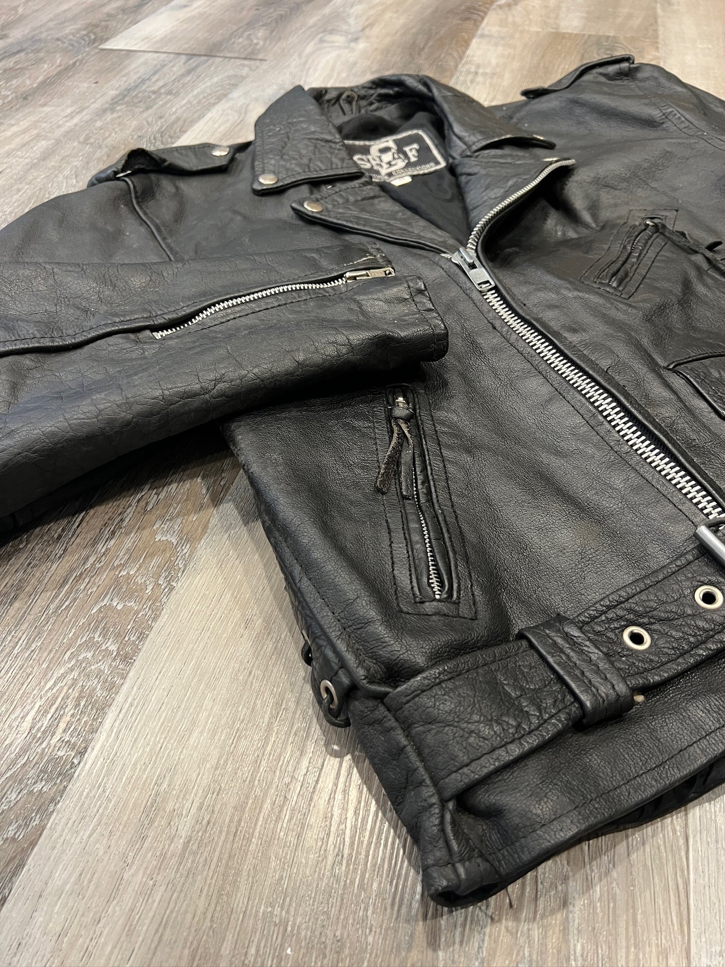 Vintage 1980s Shaf Black Leather Motorcycle Jacket | L/XL