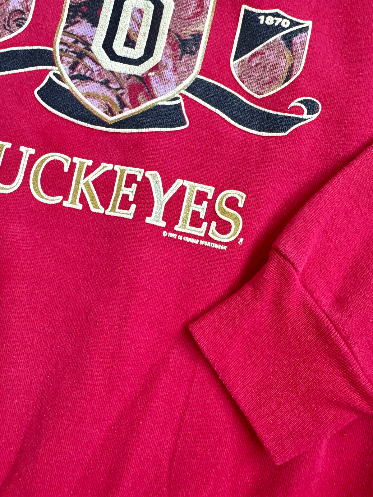 Vintage 1992 Crable Sportswear Red Ohio State Crest Graphic Sweatshirt | Medium
