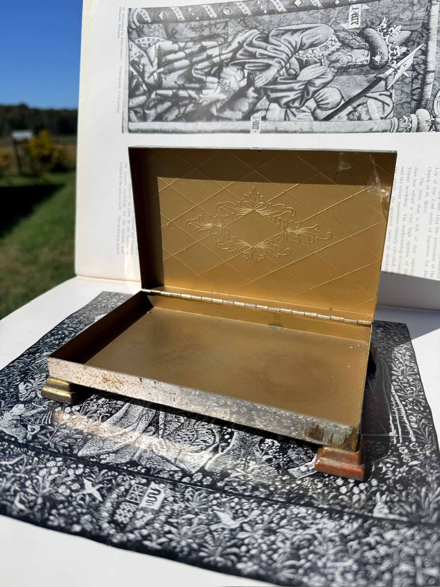 Vintage 1950s Gold-Tone Metal Footed Cigarette Box