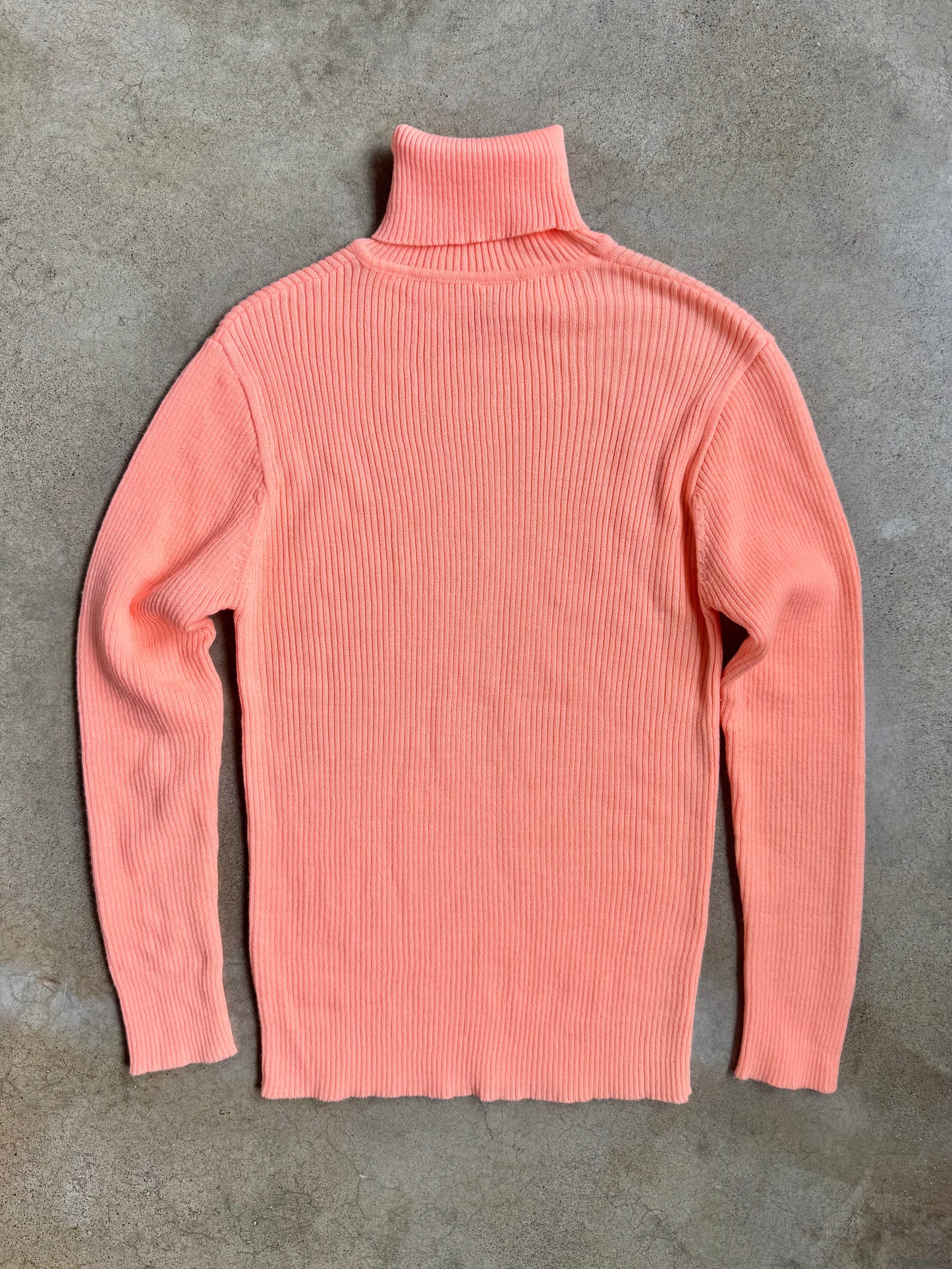 Vintage 1970s Mardi Sherbet Orange Rib Knit Turtleneck | Large