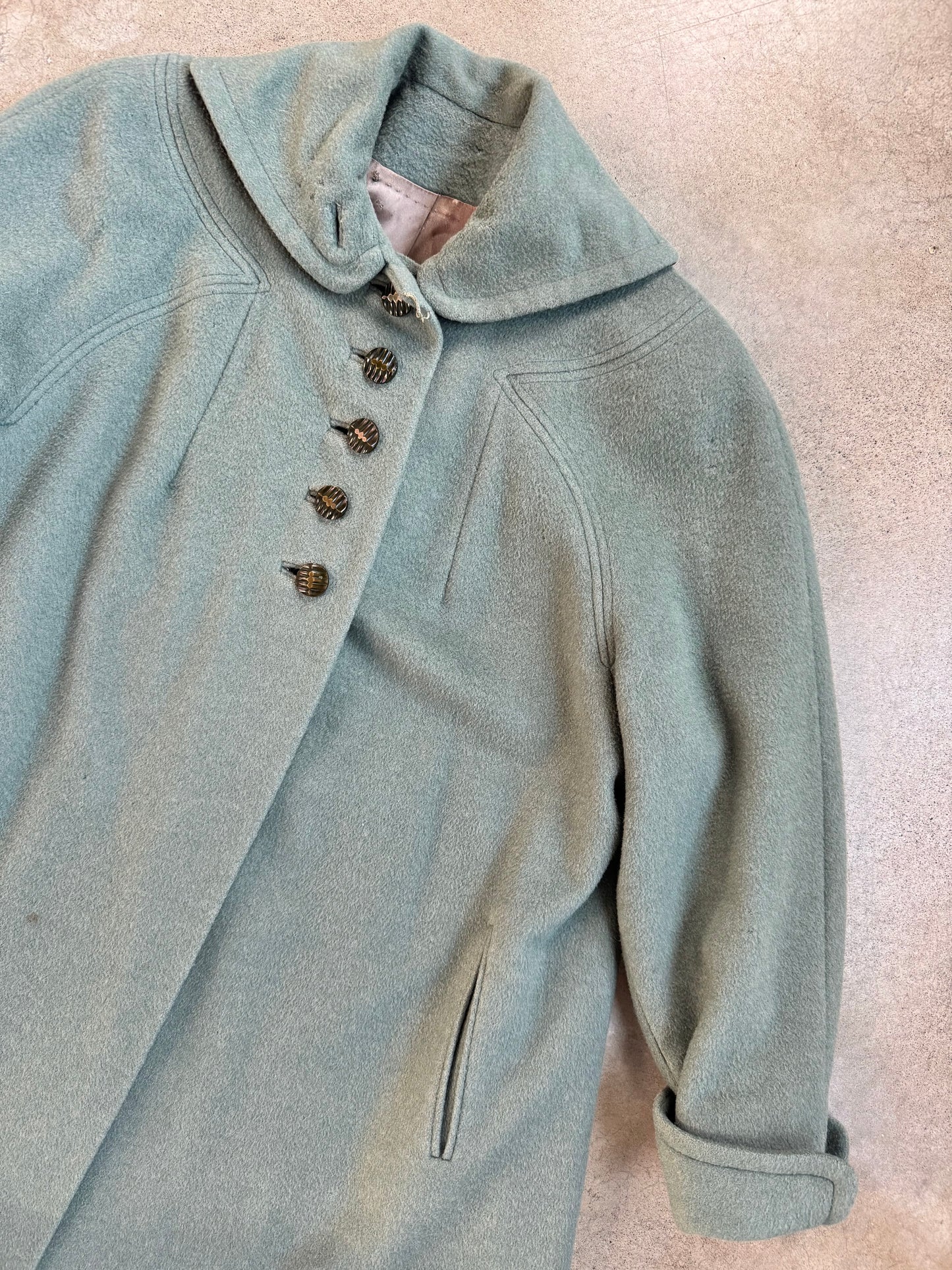 Vintage 1940s Miss Mode Mint Green Wool Swing Coat | Medium