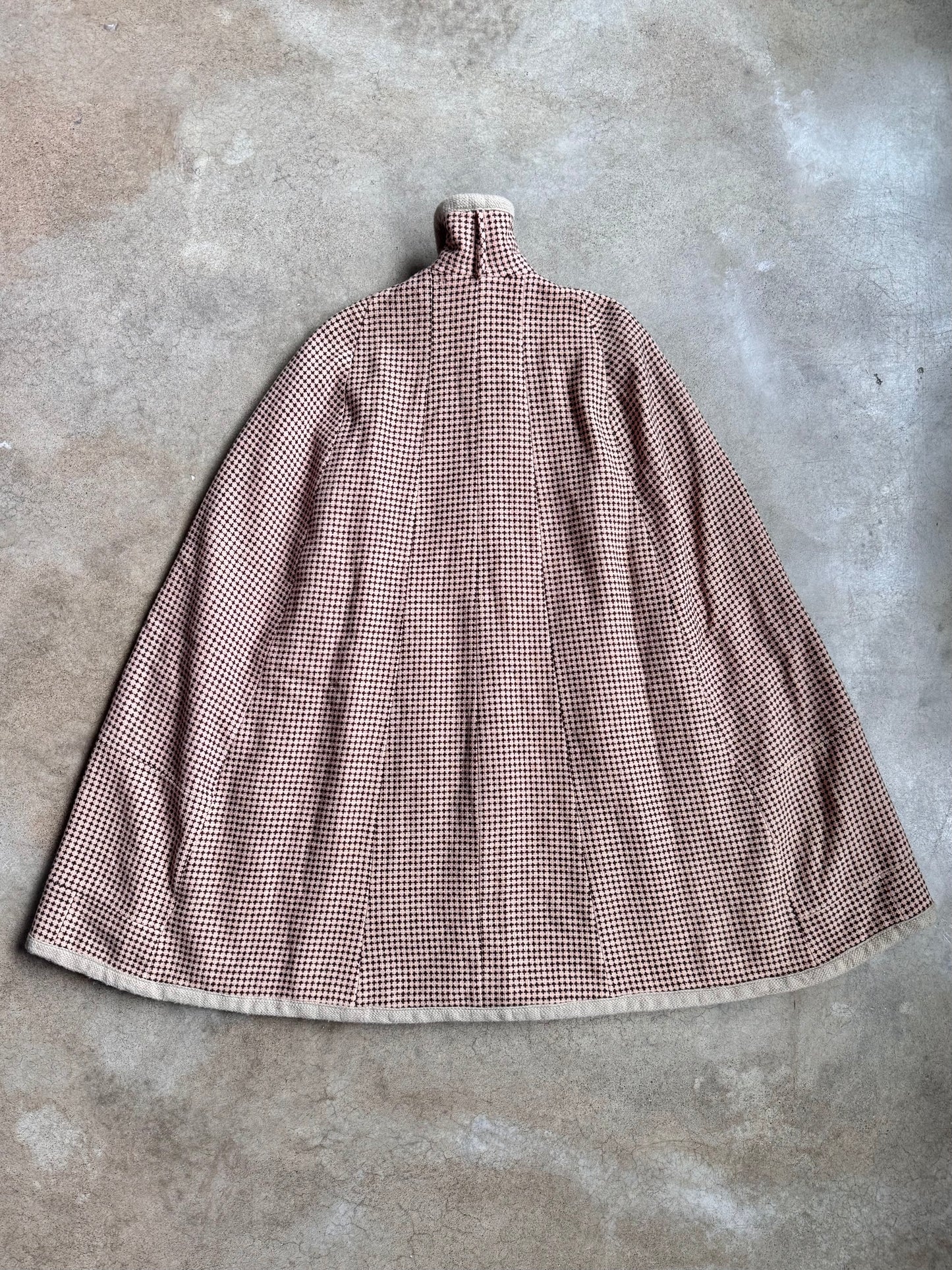 Vintage 1960s Handmade Wool Tweed High-Neck Cape