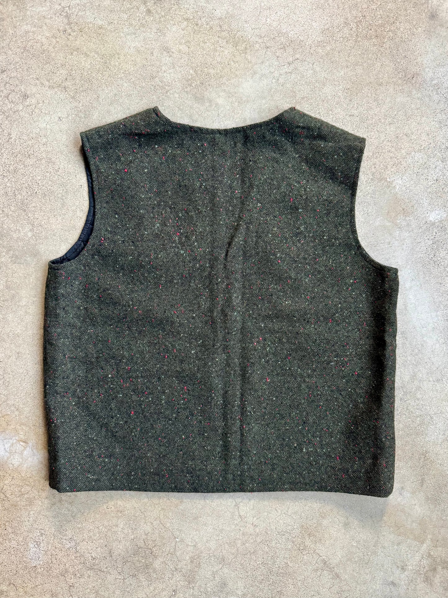 Vintage 1970s Handmade Green Speckled Wool Sleeveless Top | Large