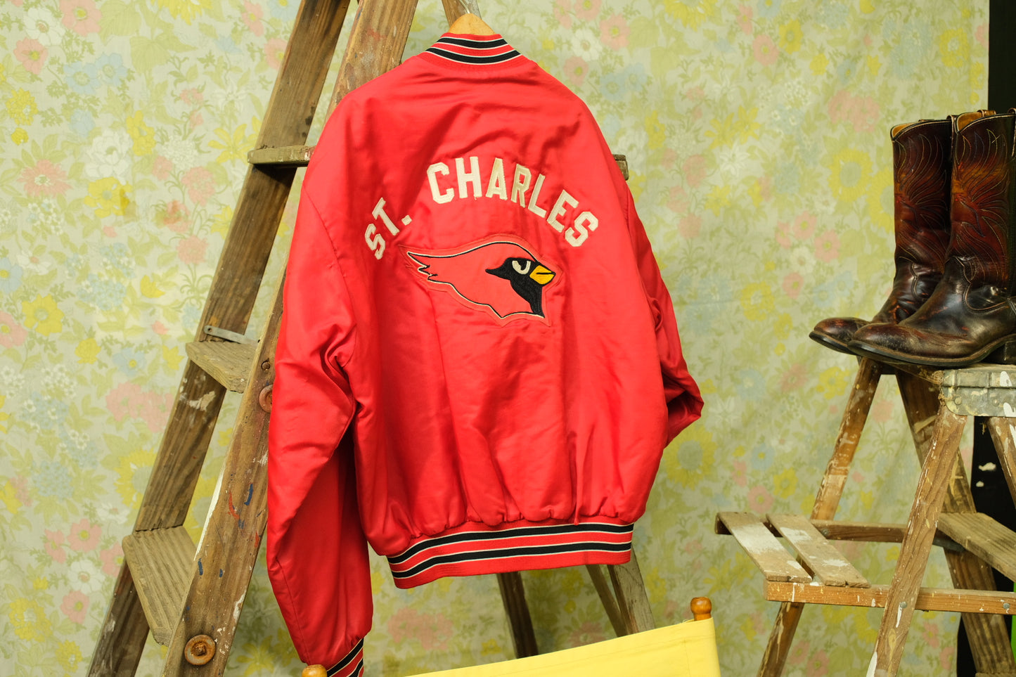 Vintage 1980s St. Charles Embroidered Varsity Bomber Jacket | Large
