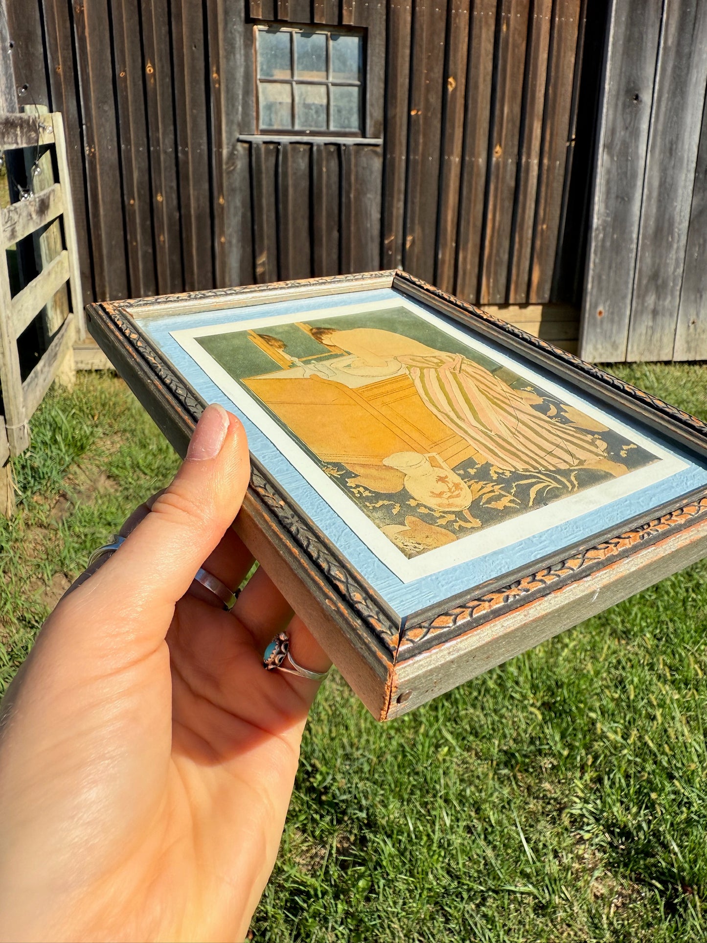 Vintage 1970s Framed Mary Cassatt "Woman Bathing" Print Art