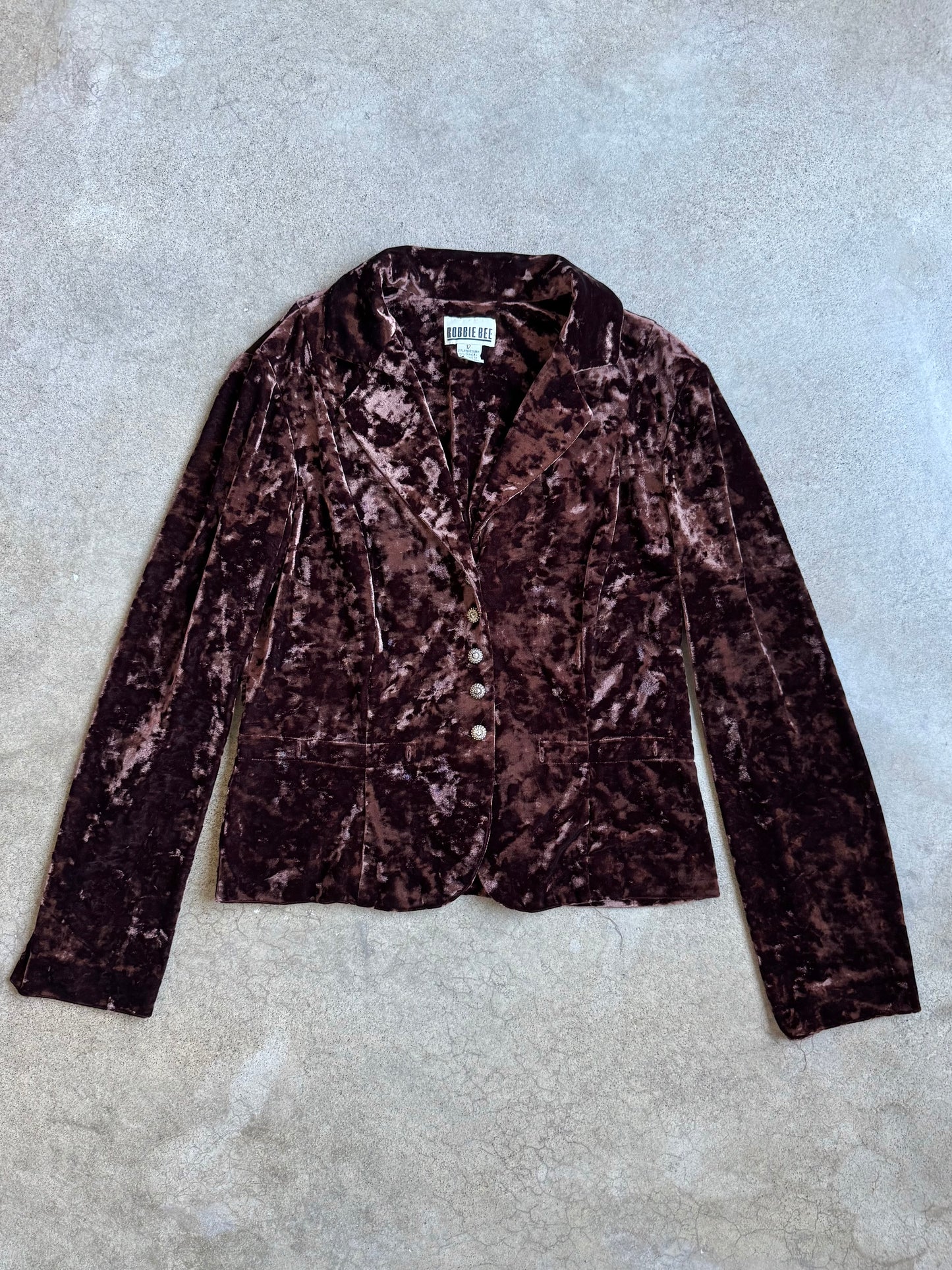 Vintage 1990s Robbie Bee Brown Crushed Velvet Button-Up Blouse | Large
