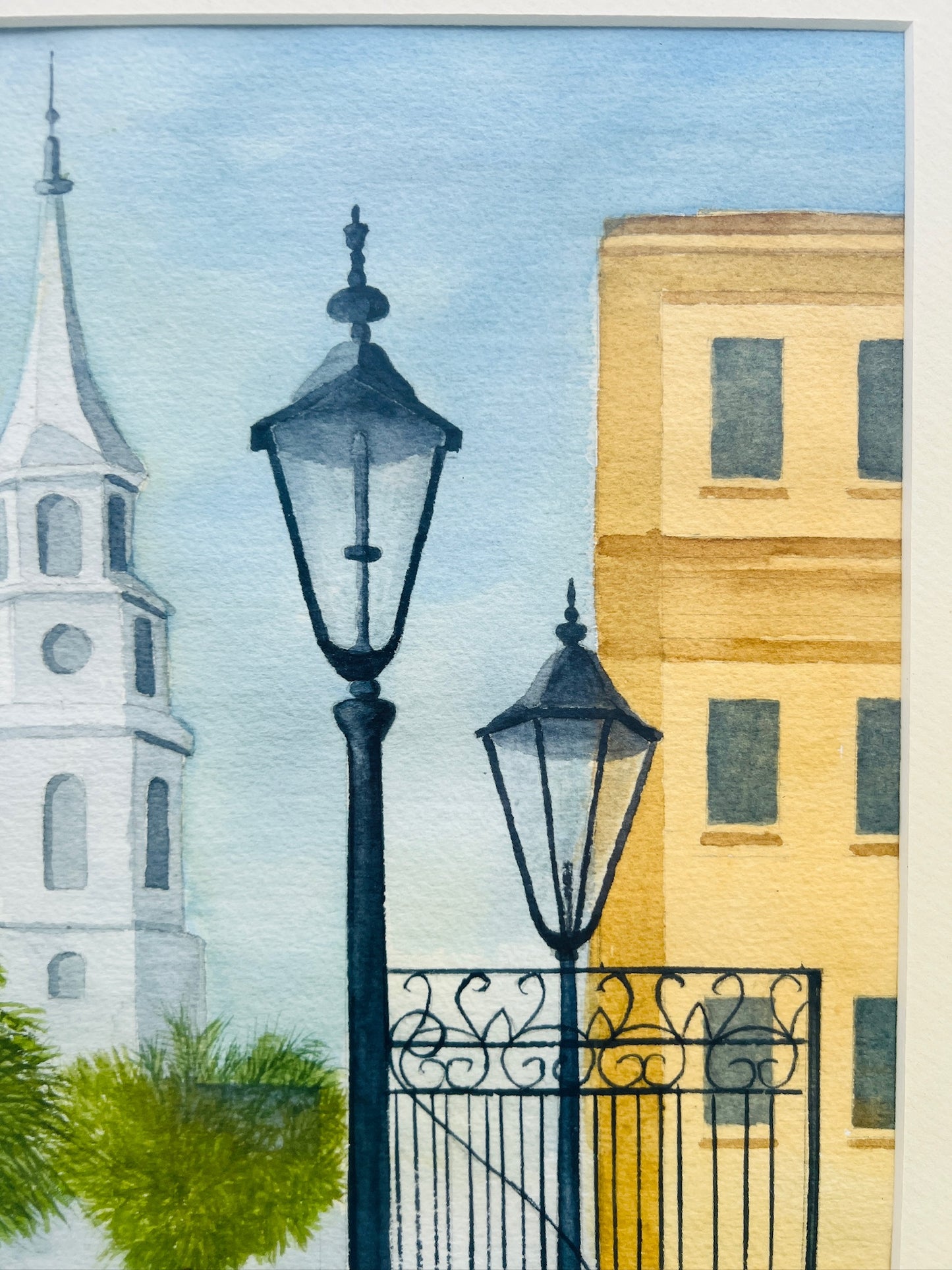 Vintage 1970s Framed Charleston Street Scene Watercolor