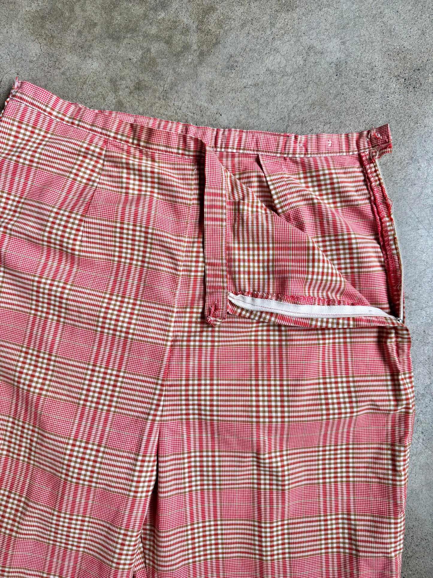 Vintage Red Plaid Cotton Cropped Pants | Waist 28”