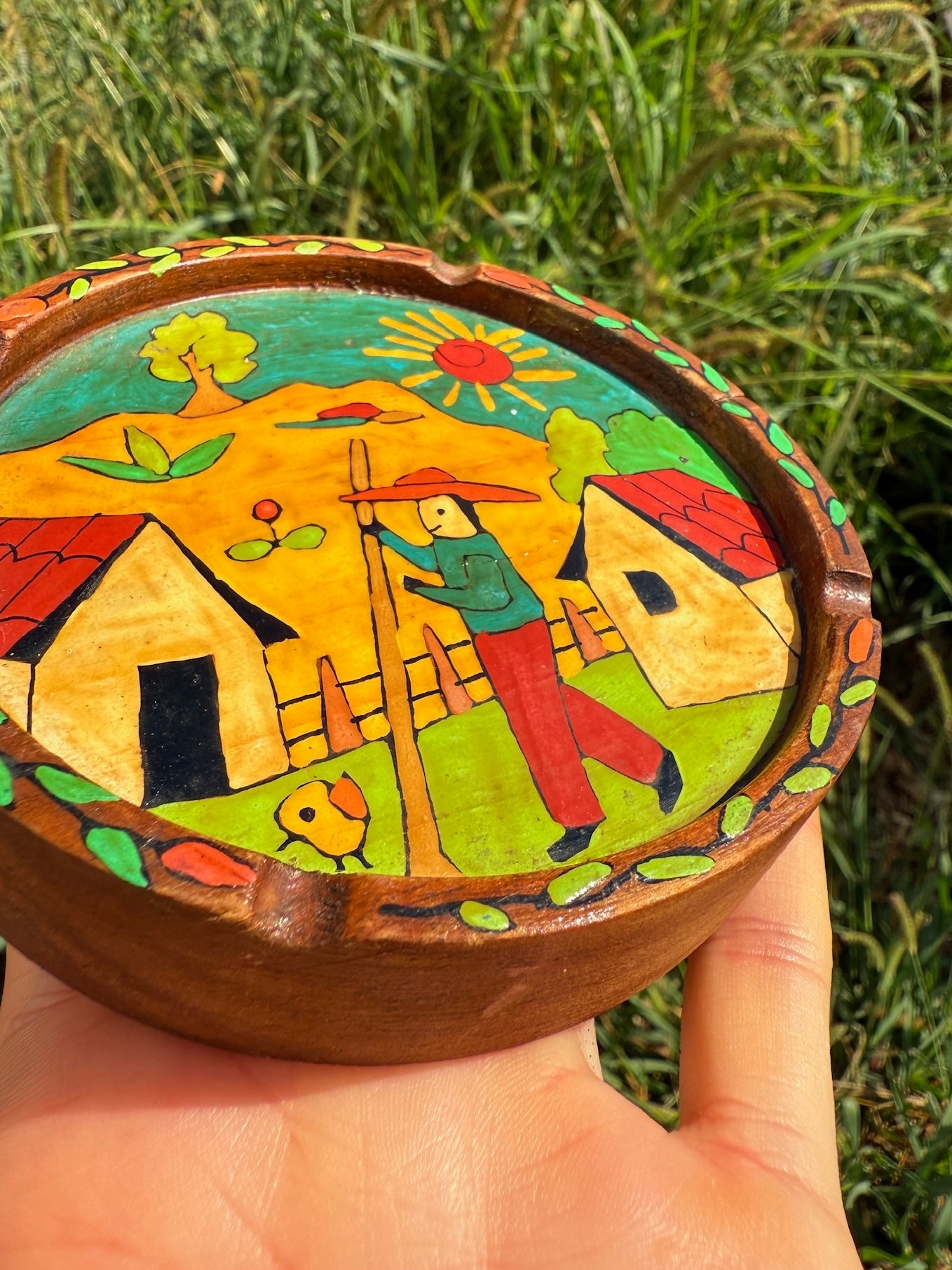 Vintage 1960s El Salvadoran Hand-Painted Wood Folk Art Coasters | Set of 3