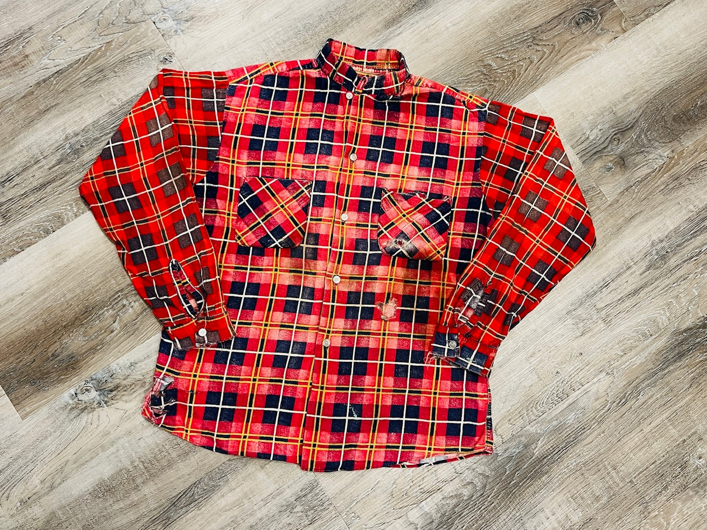 Vintage 1960s Distressed Red Plaid Button Down Shirt | Large