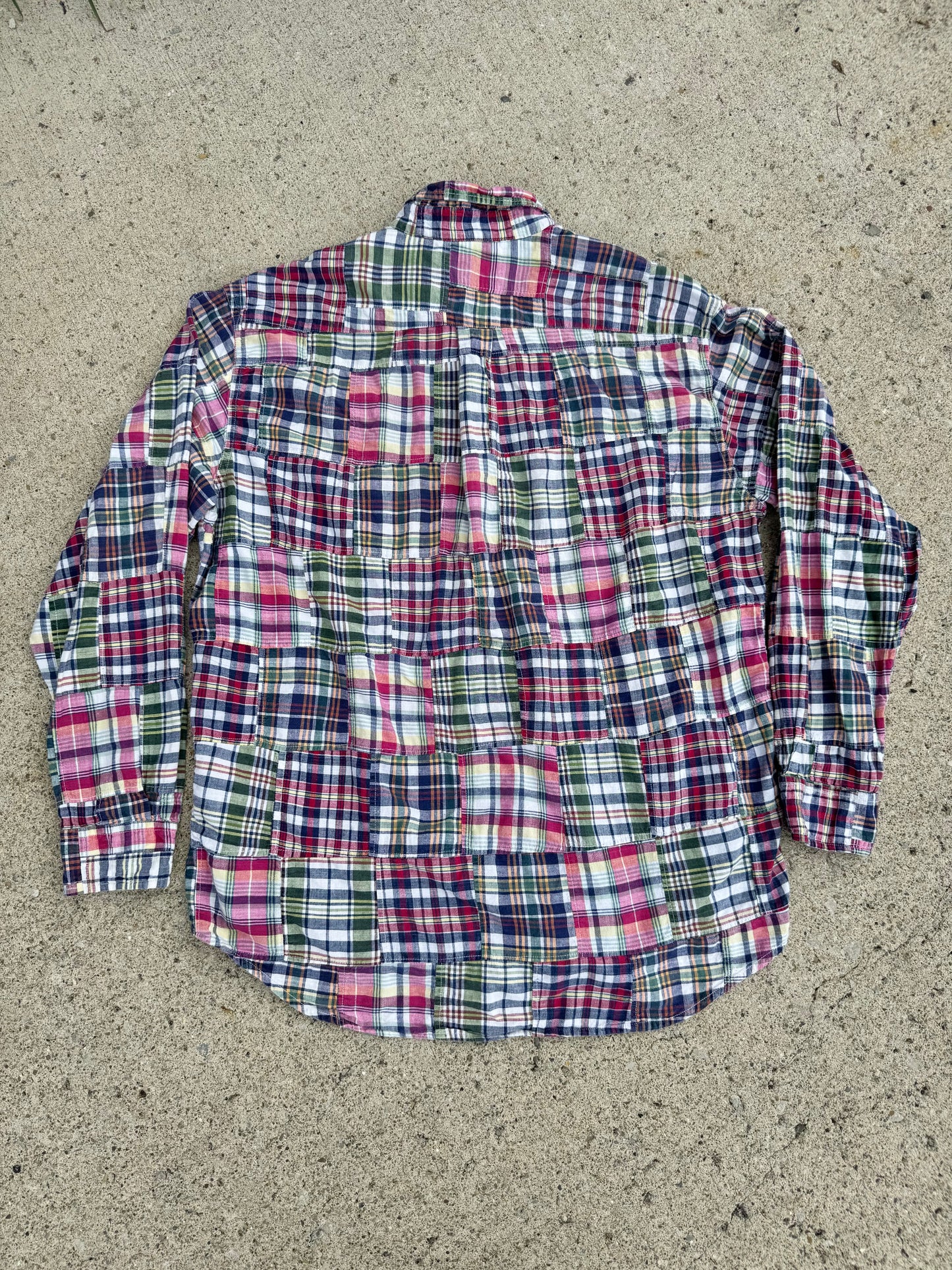Vintage 1990s J. Crew Plaid Patchwork Button-Down Shirt | Large