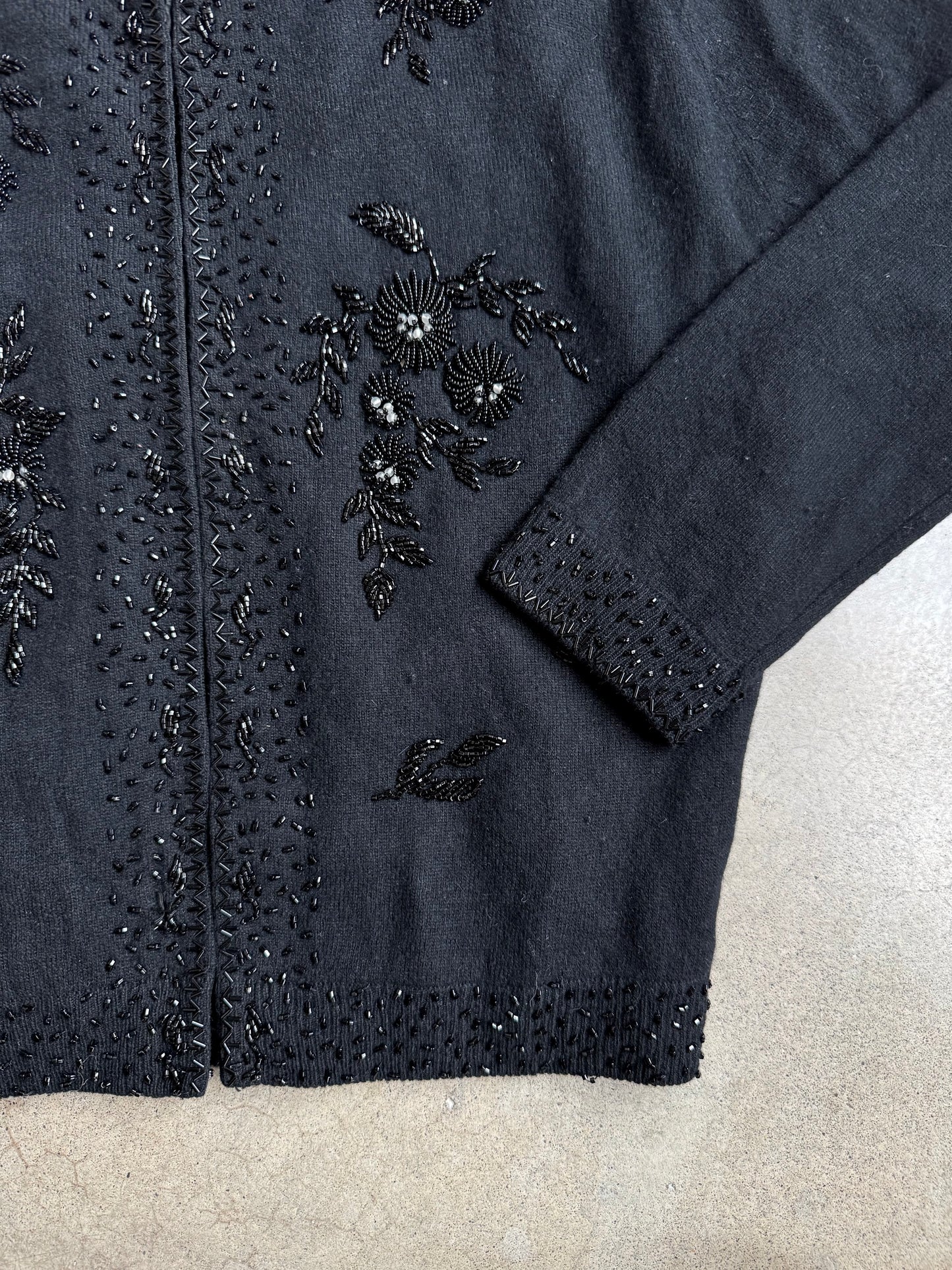 Vintage 1950s Black Beaded Cardigan Sweater | S/M