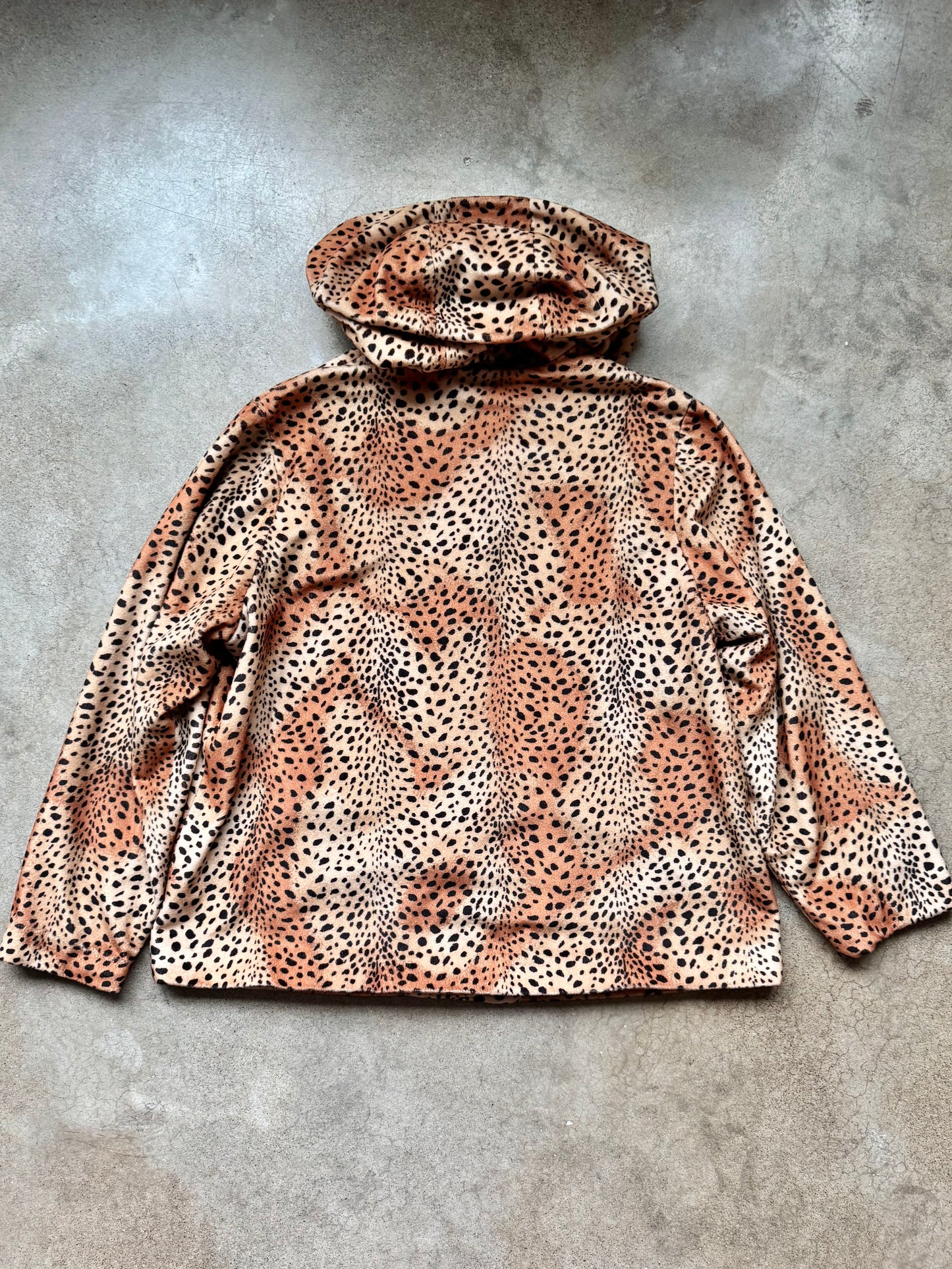 Vintage Dennis Basso Leopard Print Faux Fur Hooded Jacket | XL