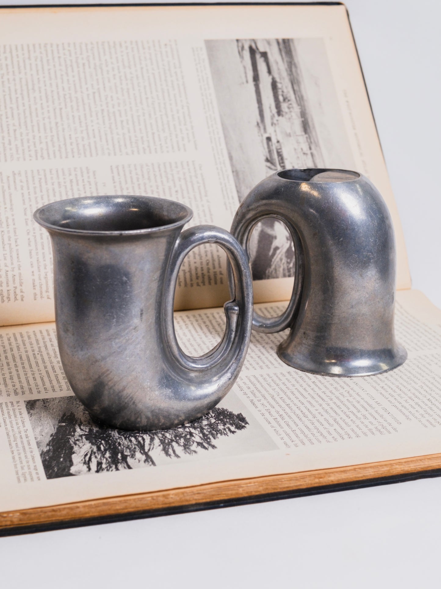Vintage 1940s Duratale by Leonard Italian Pewter Tavern Horn Mugs | Set of 2