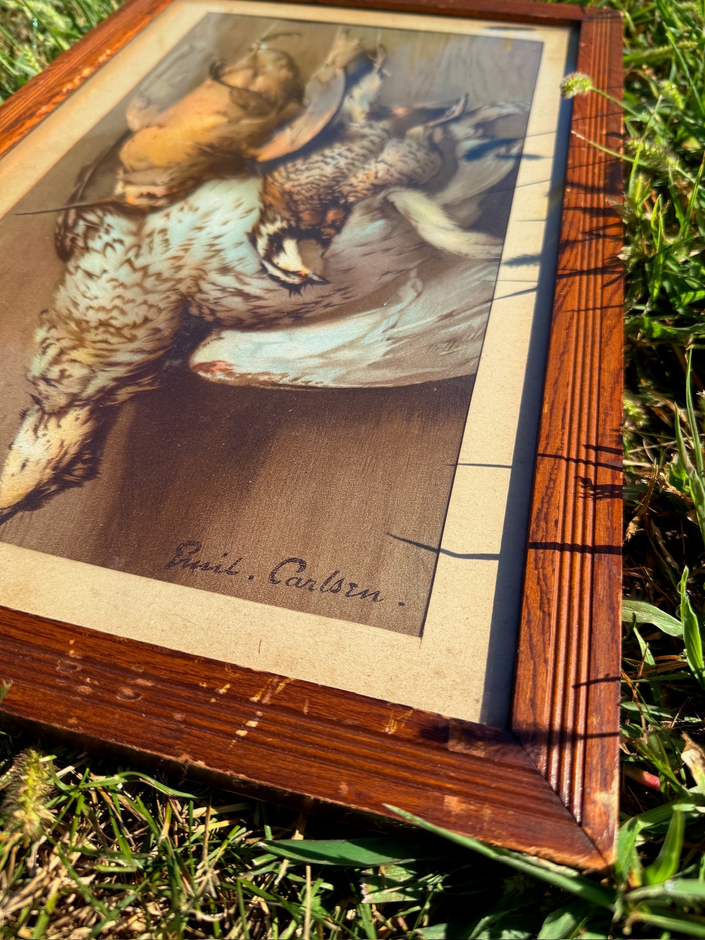 Antique Framed "Hanging Game" Carlsen Print Art