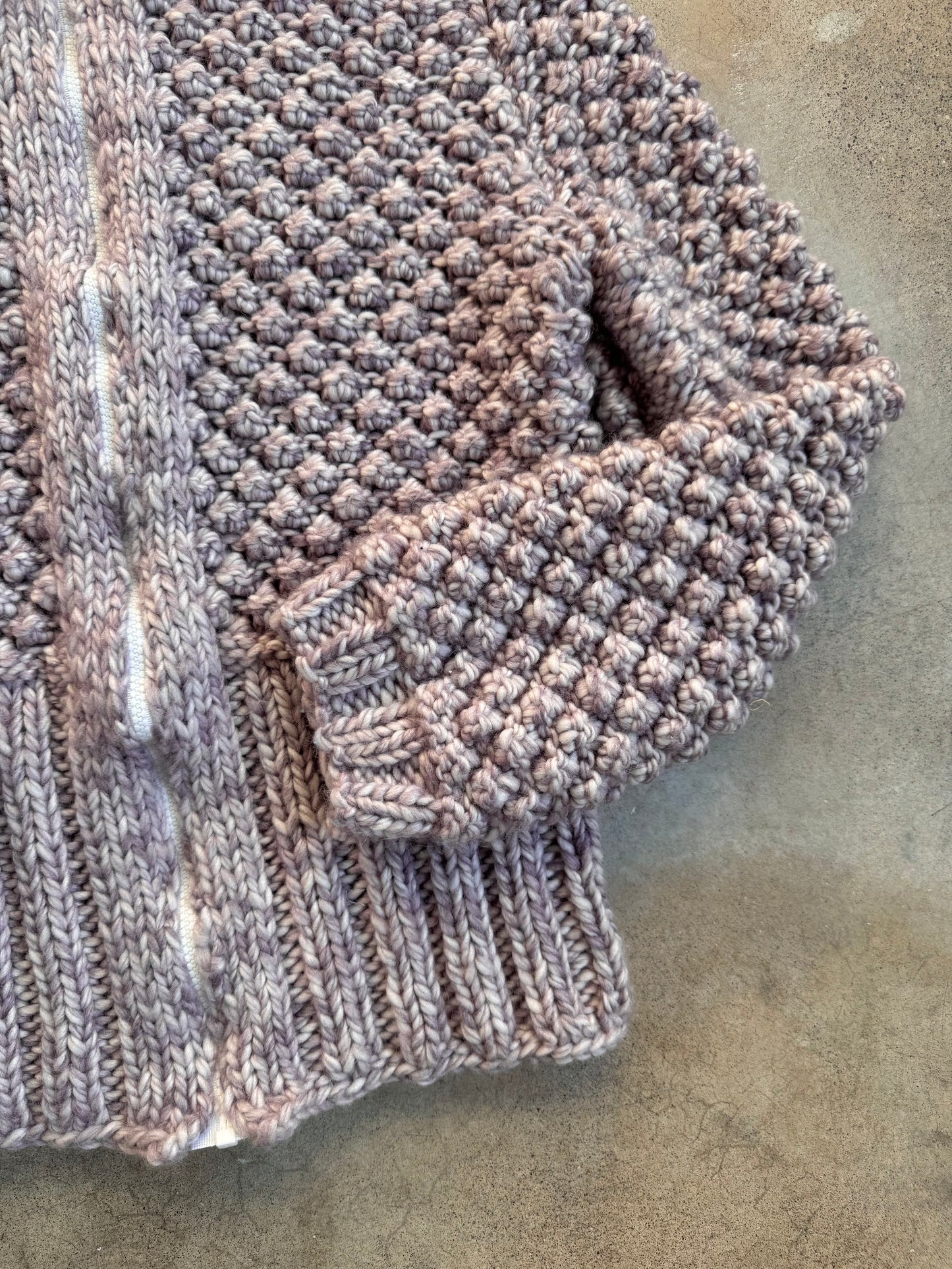 Vintage 1980s Handmade Purple Chunky Knit Zip-Up Sweater Jacket | Medium