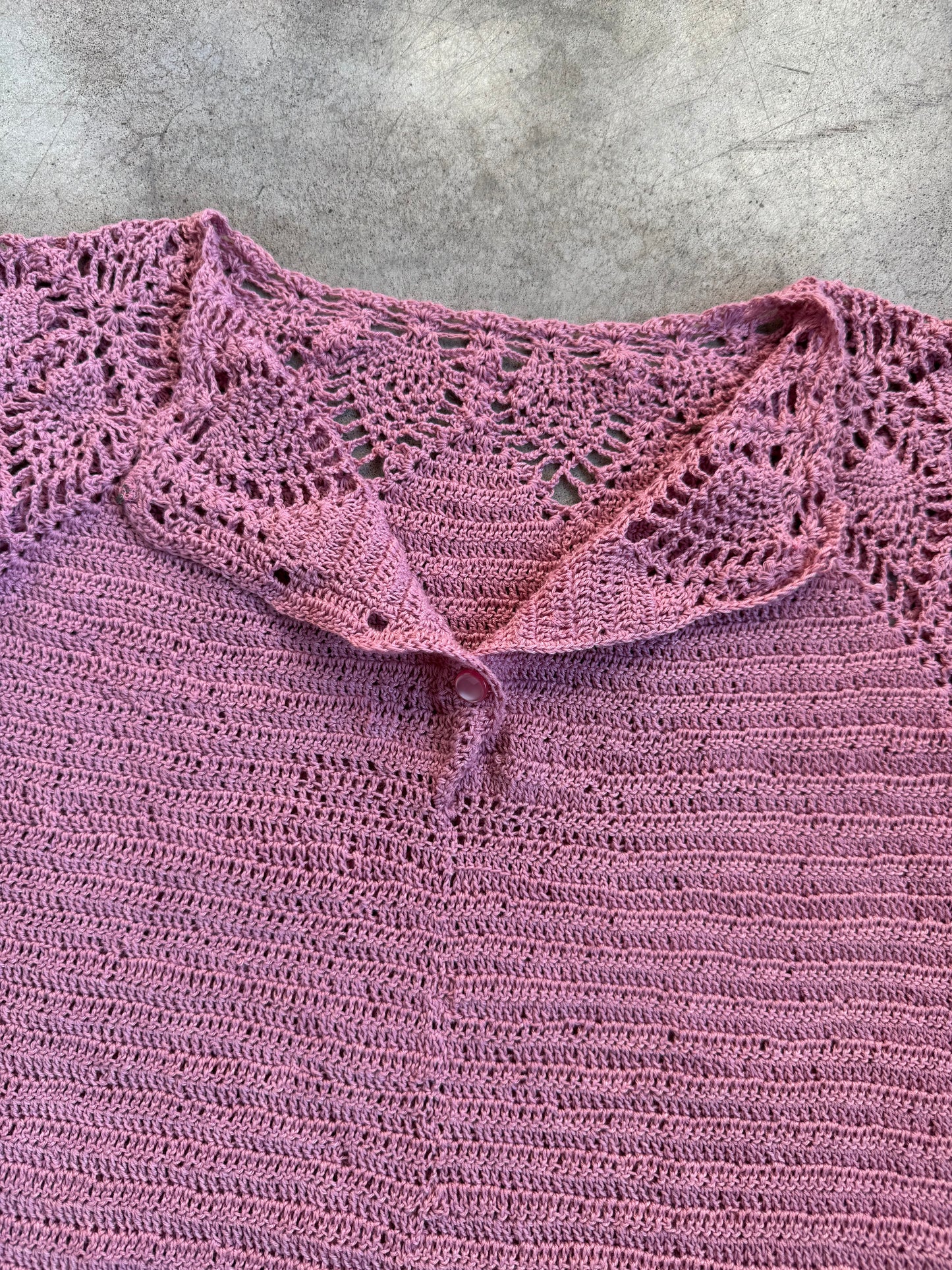 Vintage 1930s Handmade Pink Crochet A-Line Sweater Dress | S/M