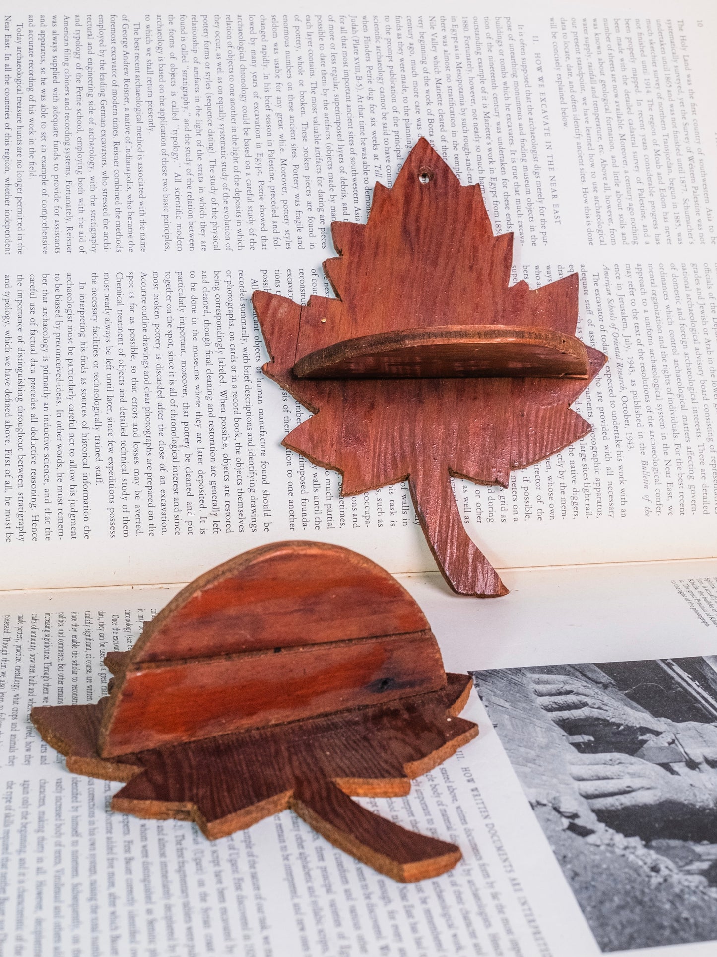 Vintage Handmade Wood Maple Leaf Mini Wall Shelves | Set of 2
