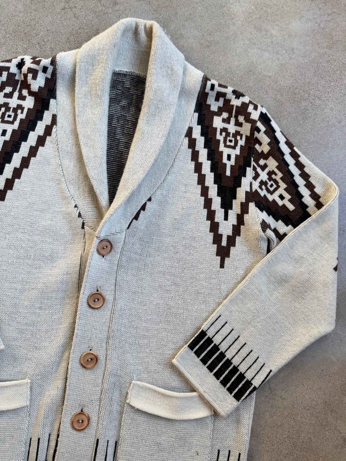 Vintage 1960s Neutral Southwestern Knit Cardigan Sweater | M/L