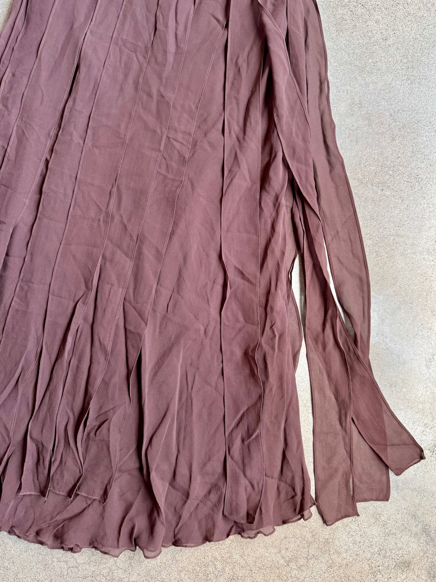 Vintage 2000s Sangria Brown Silk Chiffon "Jellyfish" Strapless Dress | S/M