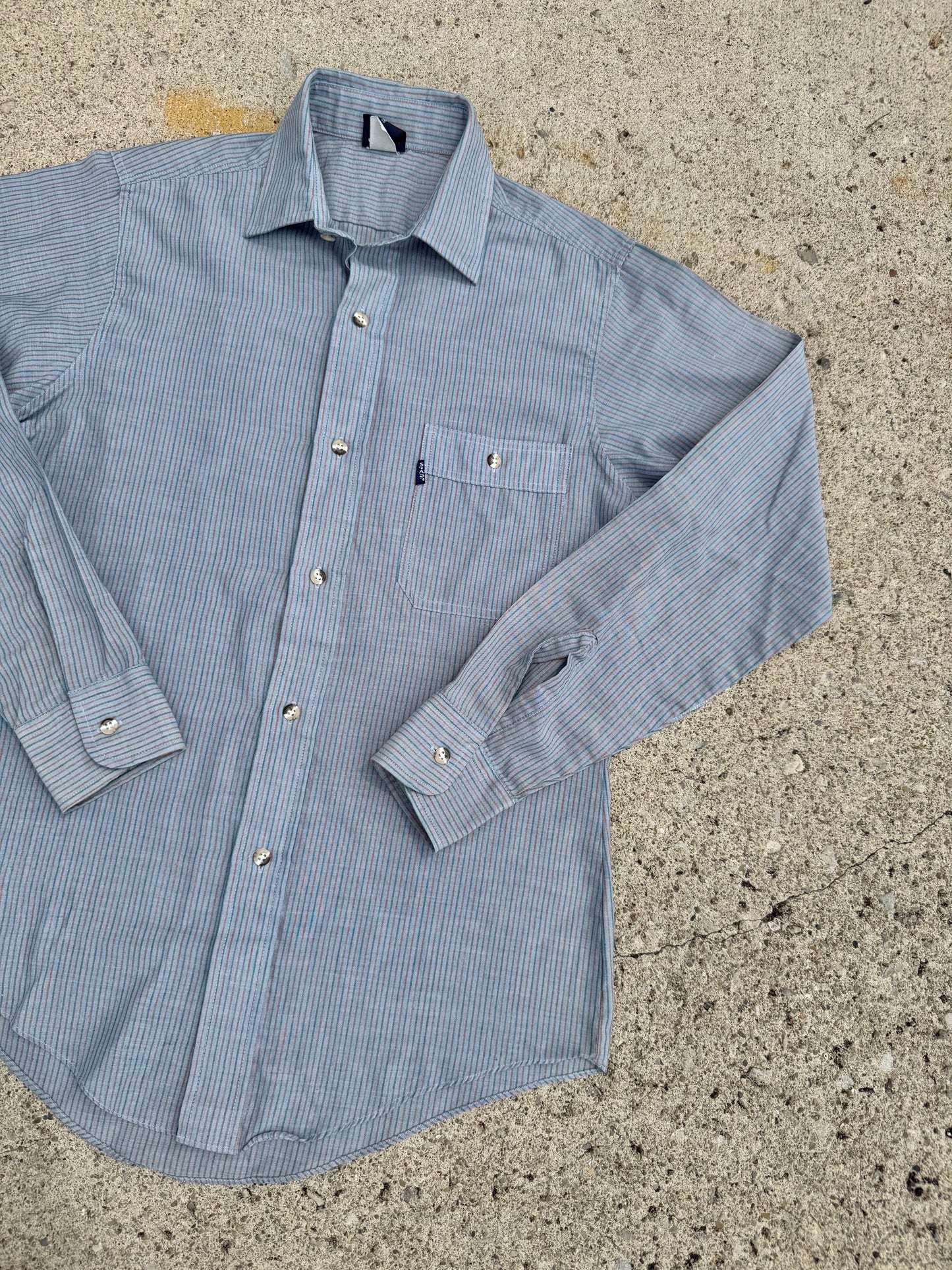 Vintage 1980s Levi's Grey Striped Button-Up Shirt | Small